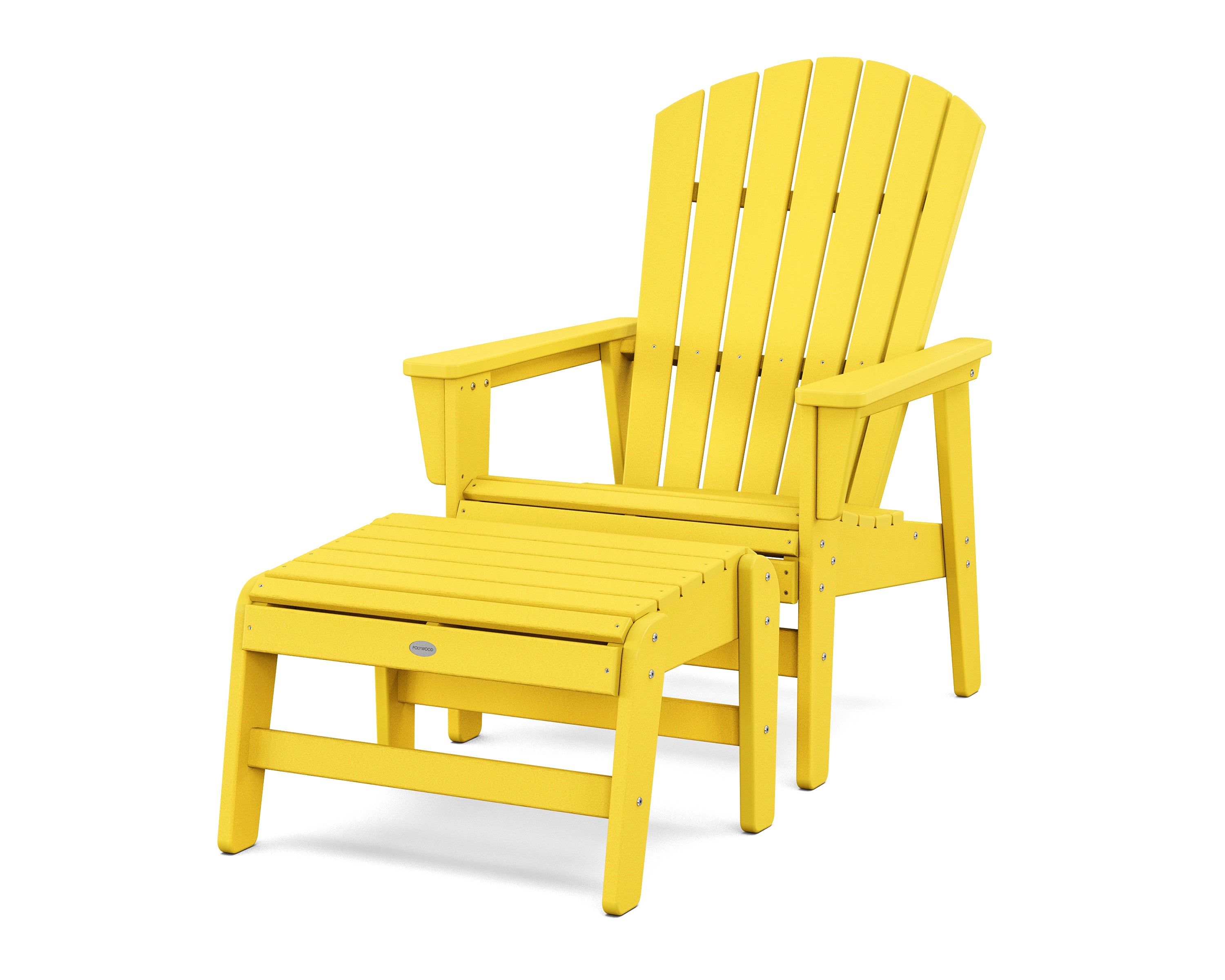 POLYWOOD Nautical Grand Upright Adirondack Chair with Ottoman in Lemon