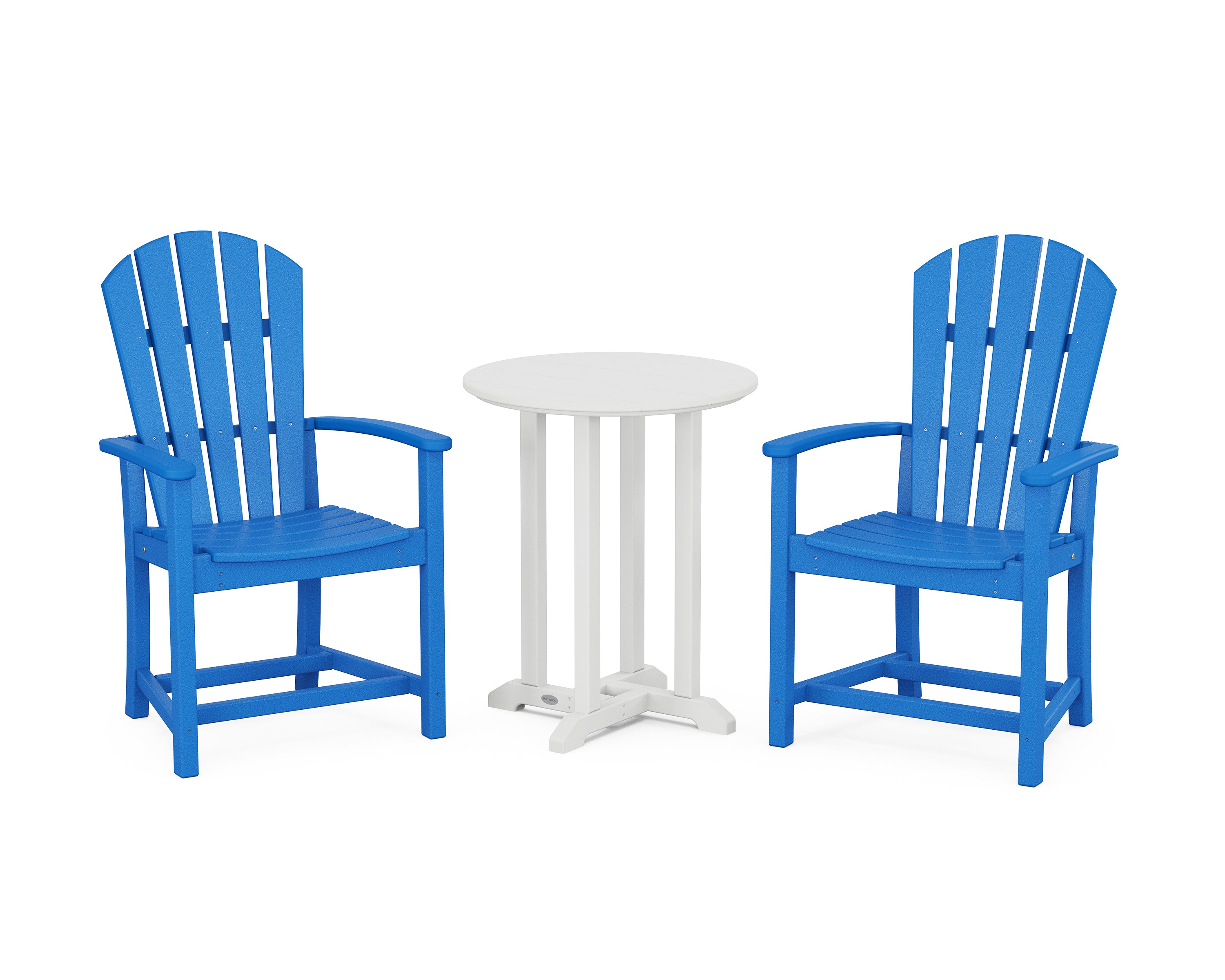 POLYWOOD Palm Coast 3-Piece Round Farmhouse Bistro Dining Set in Pacific Blue / White