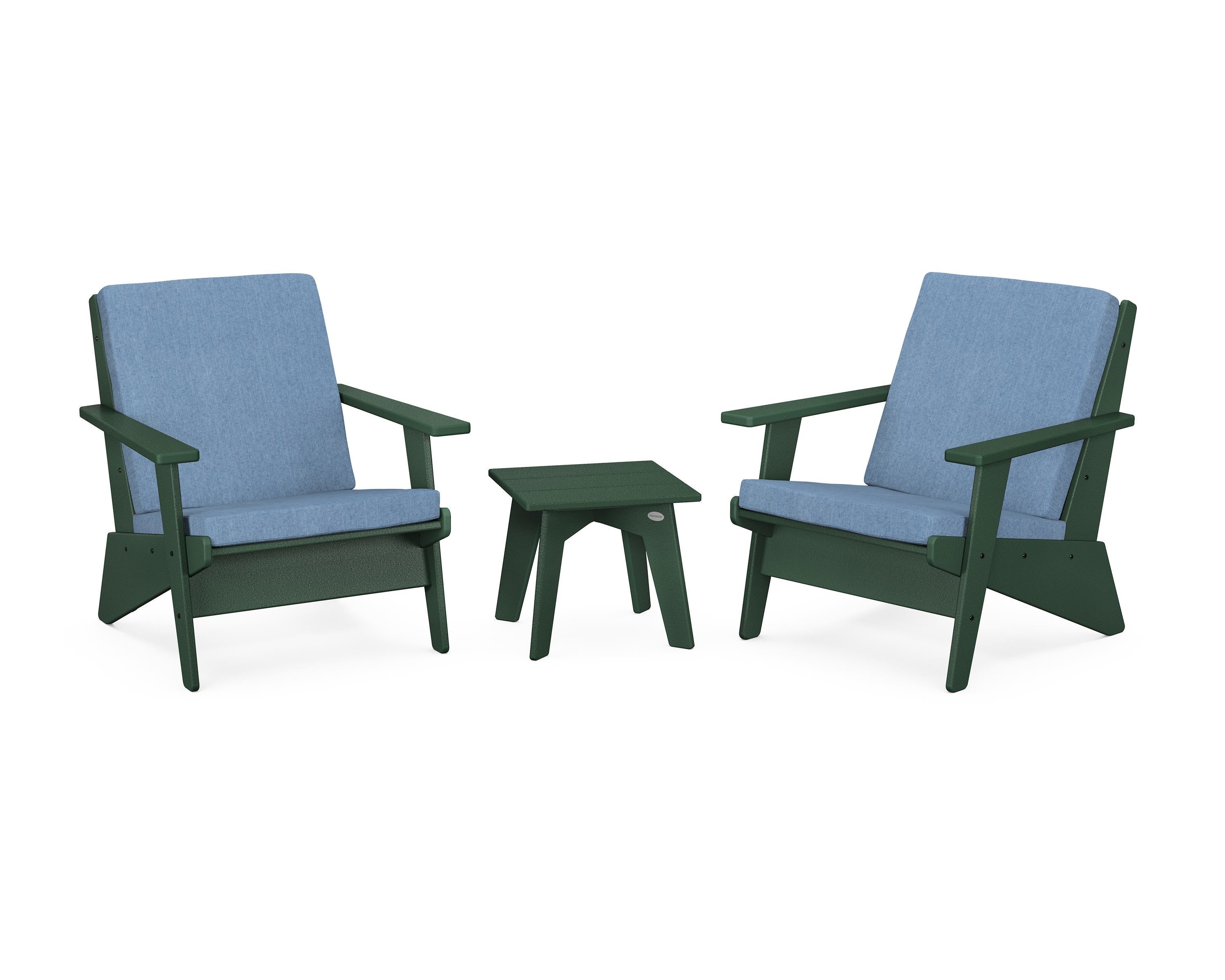 POLYWOOD Riviera Modern Lounge 3-Piece Set in Green / Sky Blue