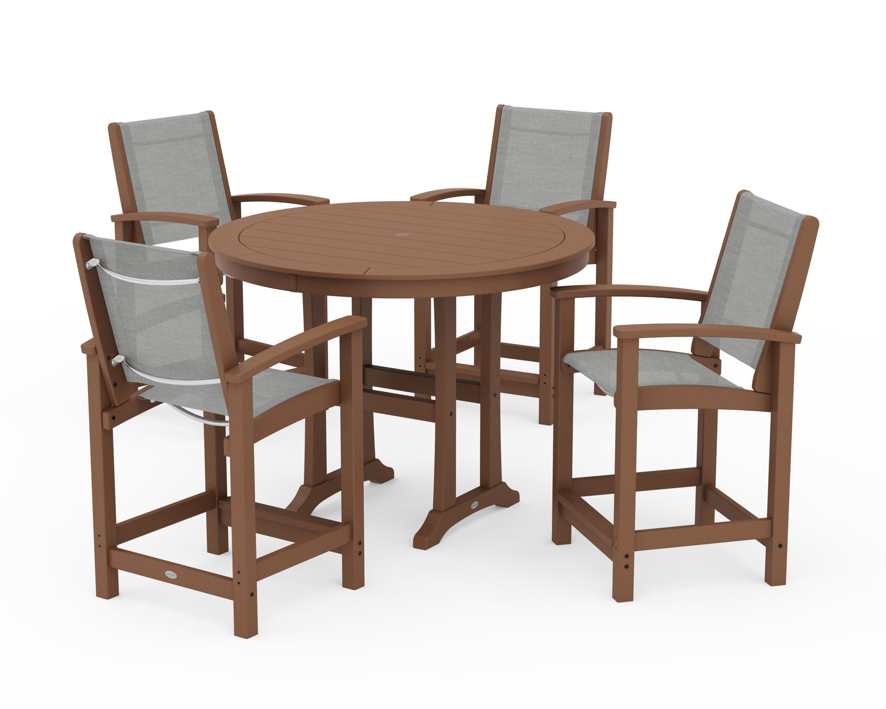 POLYWOOD Coastal 5-Piece Counter Set in Teak / Metallic Sling
