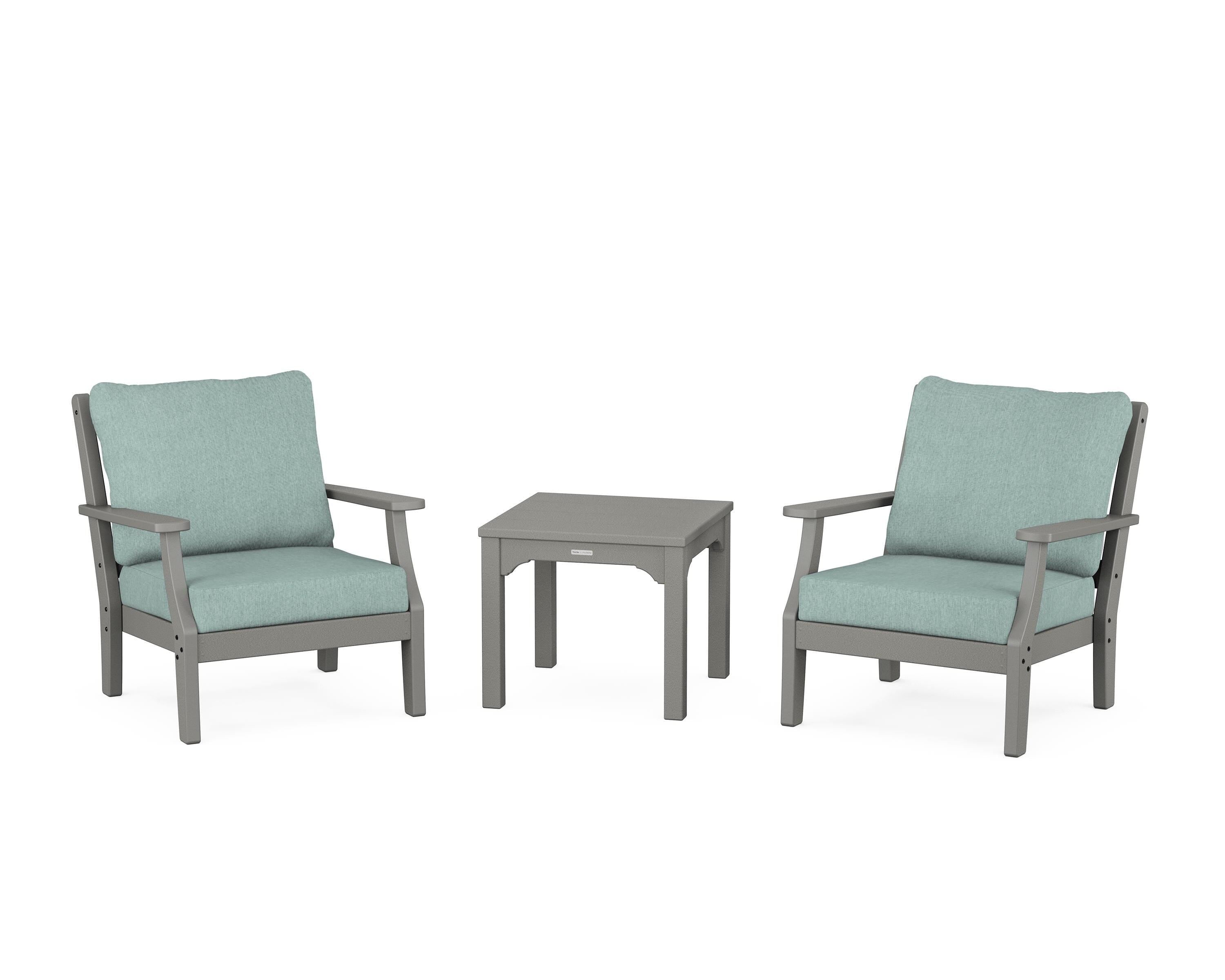 Martha Stewart by POLYWOOD Chinoiserie 3-Piece Deep Seating Set in Slate Grey / Glacier Spa