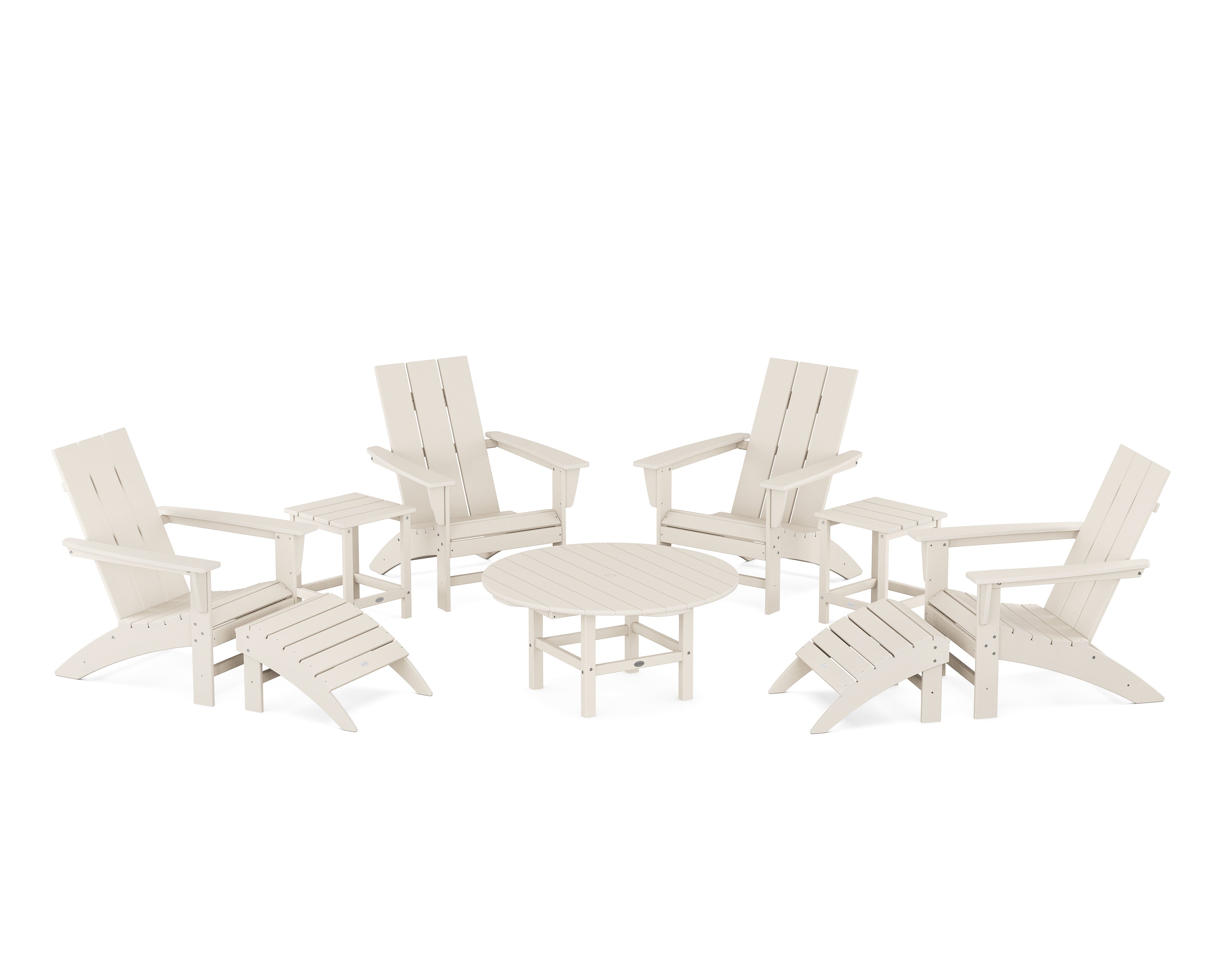 POLYWOOD Modern Adirondack Chair 9-Piece Conversation Set in Sand