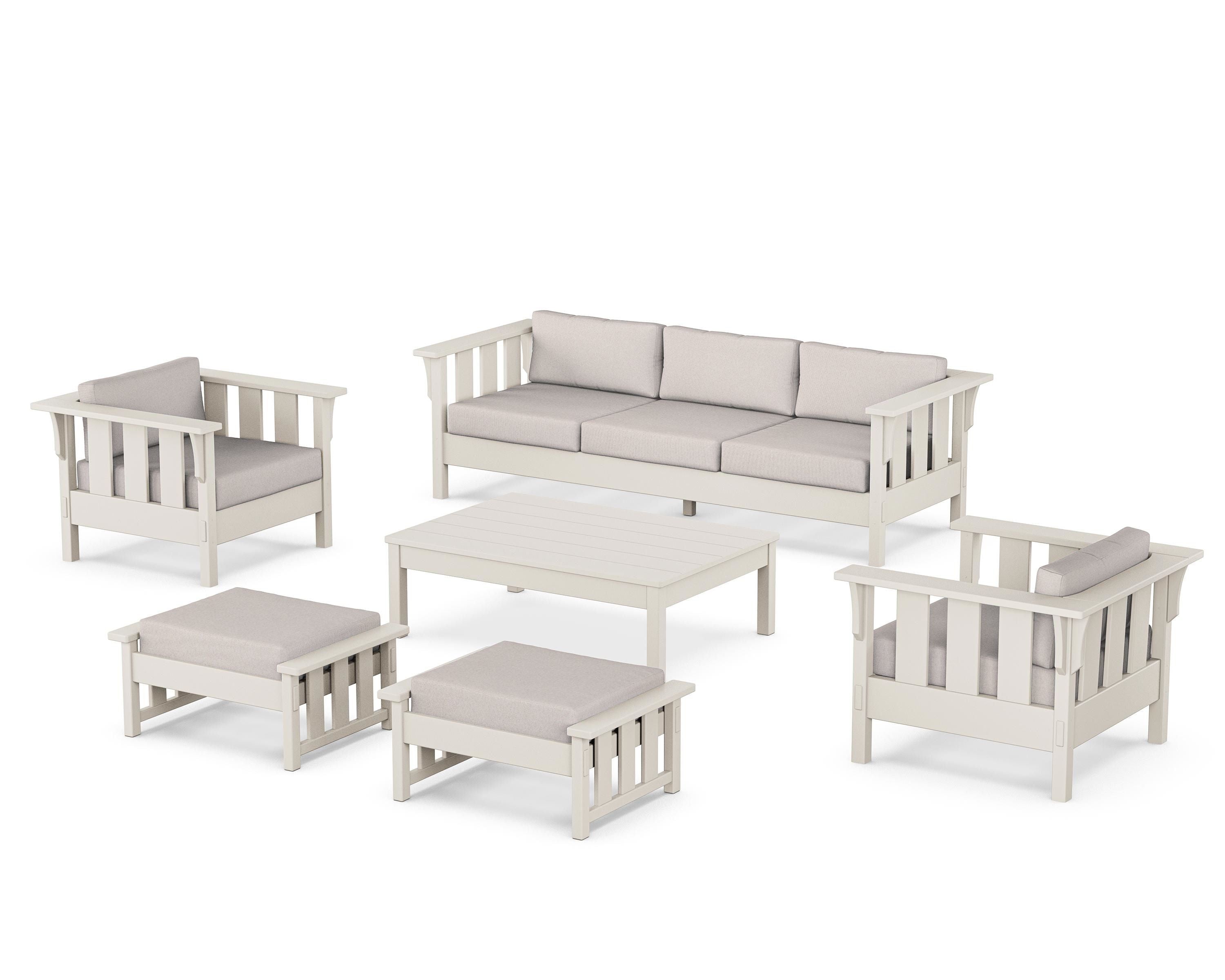 Martha Stewart by POLYWOOD Acadia 6-Piece Lounge Sofa Set in Sand / Dune Burlap