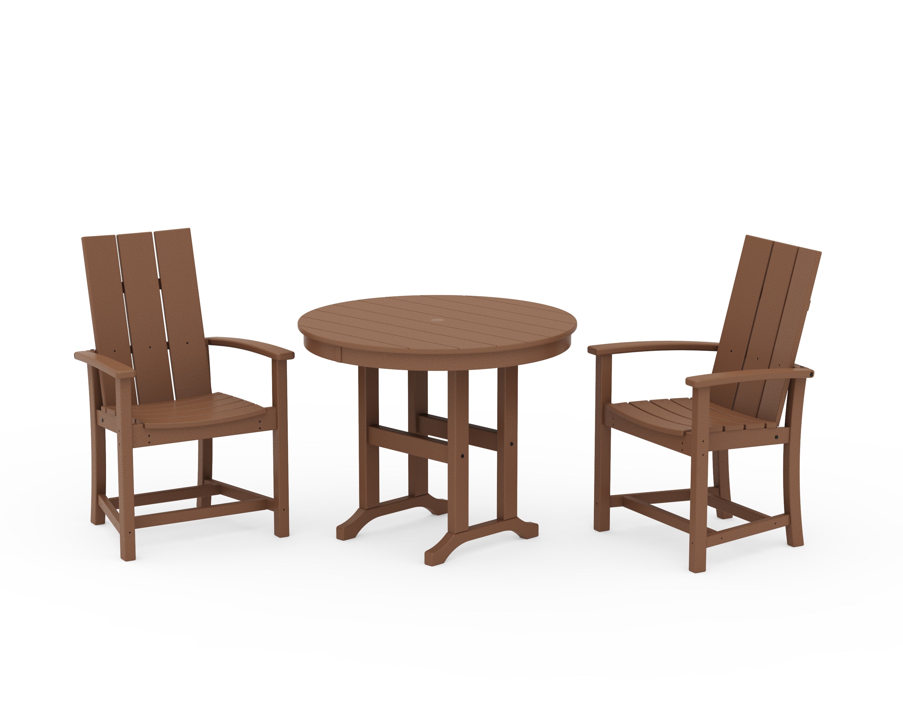 POLYWOOD Modern Adirondack 3-Piece Round Farmhouse Dining Set in Teak