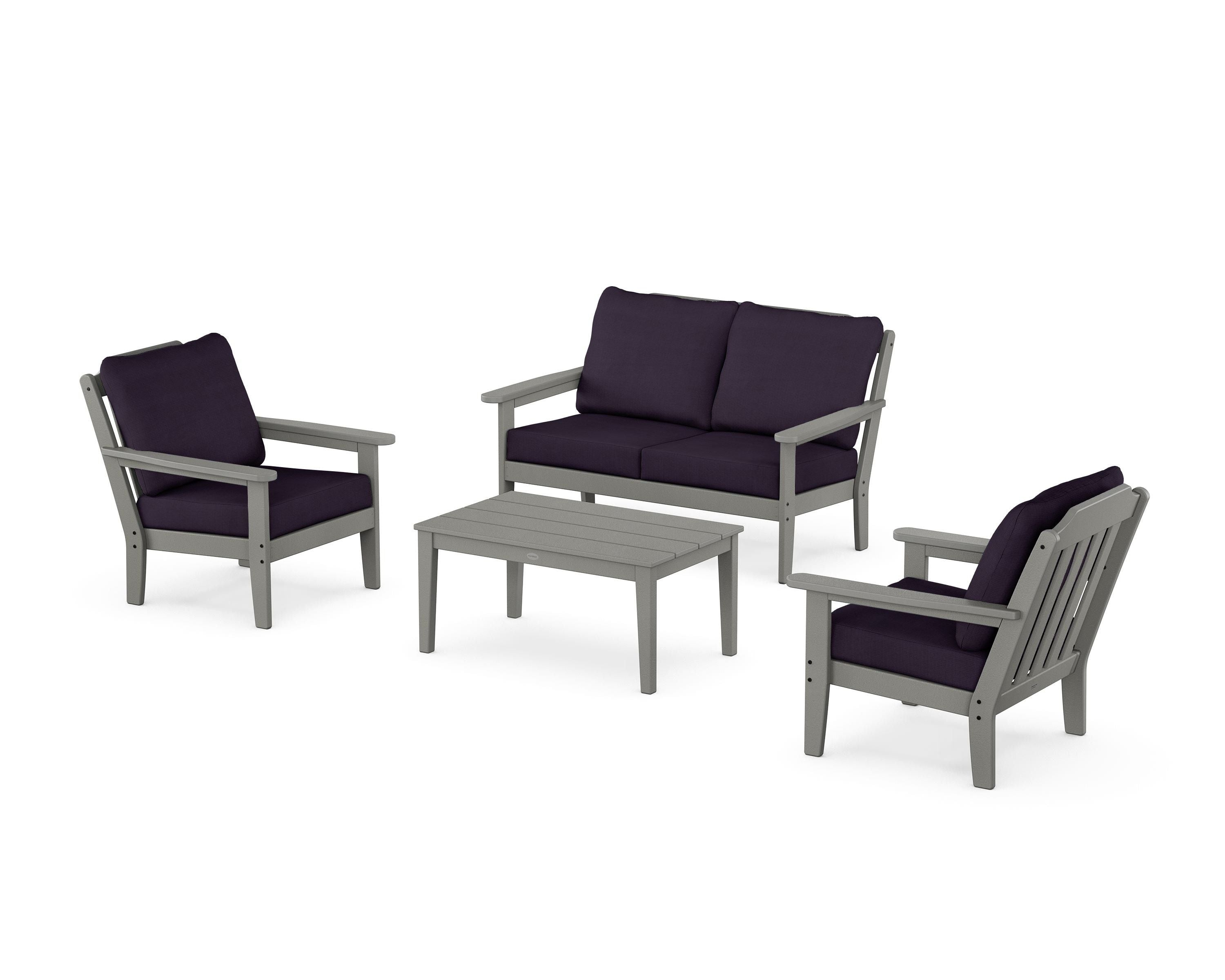 Country Living Cottage 4-Piece Deep Seating Set with Loveseat in Slate Grey / Navy Linen