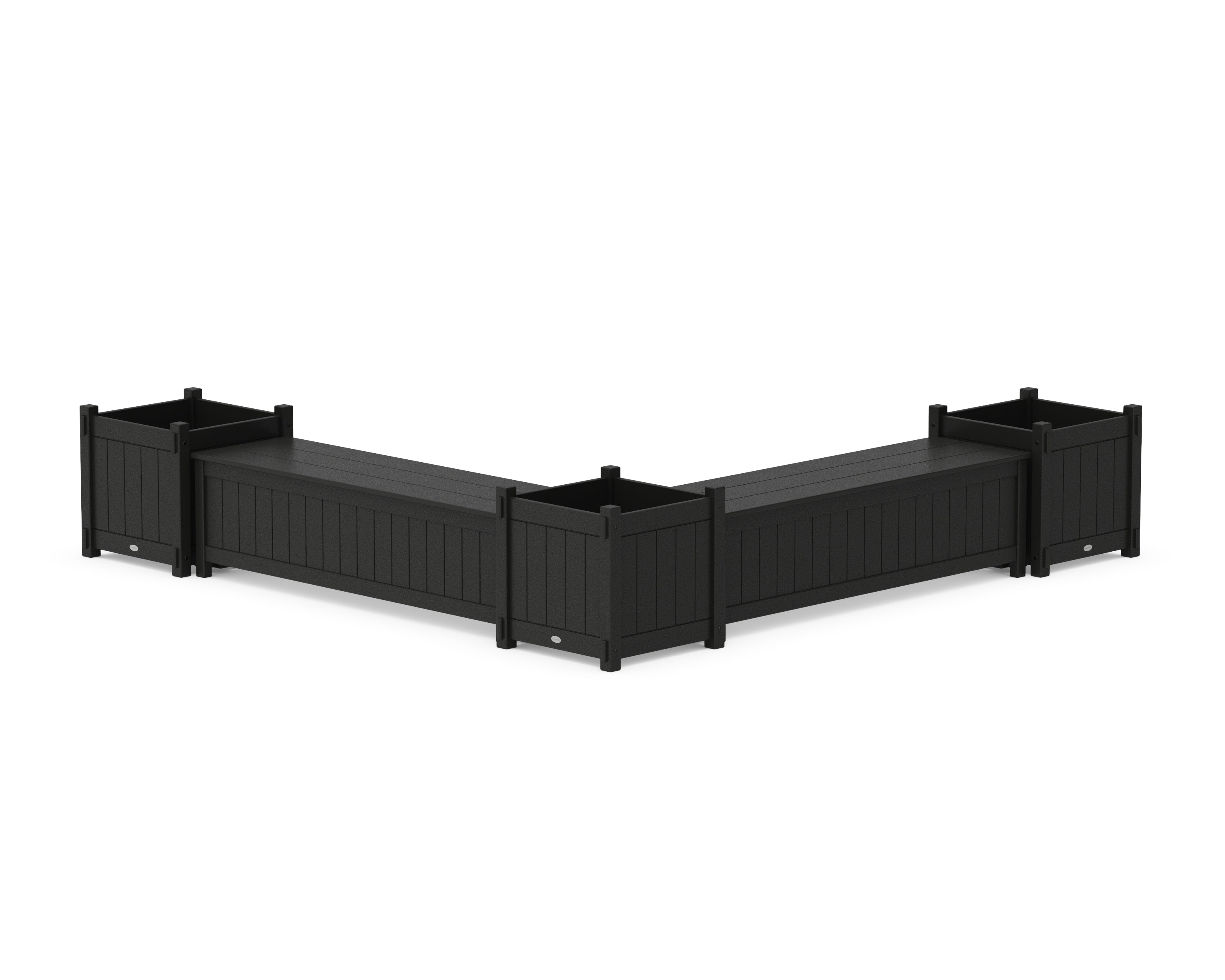 POLYWOOD 60" Vineyard L- Shaped Planter Storage Bench Corner Set- Large in Black