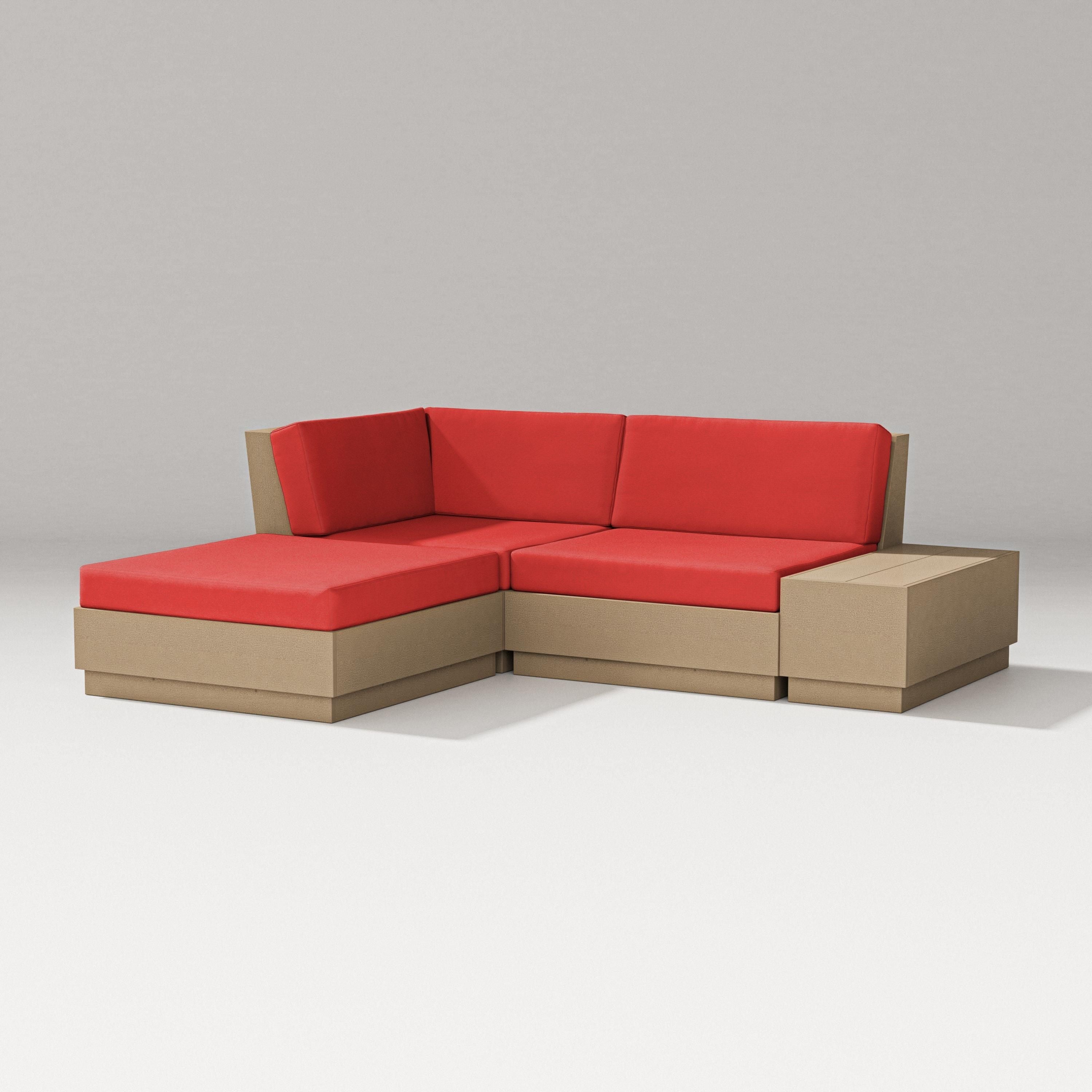 PW Designer Series Elevate Loveseat Sectional with Chaise in Vintage Sahara / Crimson Linen