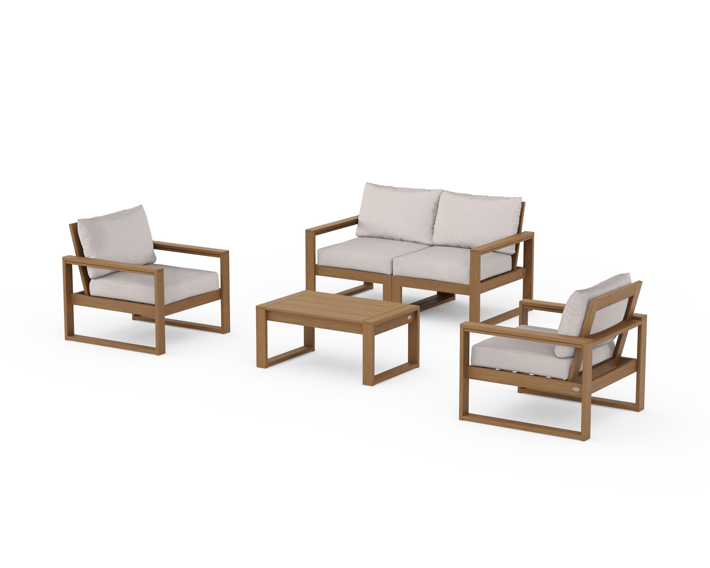 POLYWOOD EDGE Sectional 4-Piece Deep Seating Set with Loveseat in Natural / Dune Burlap