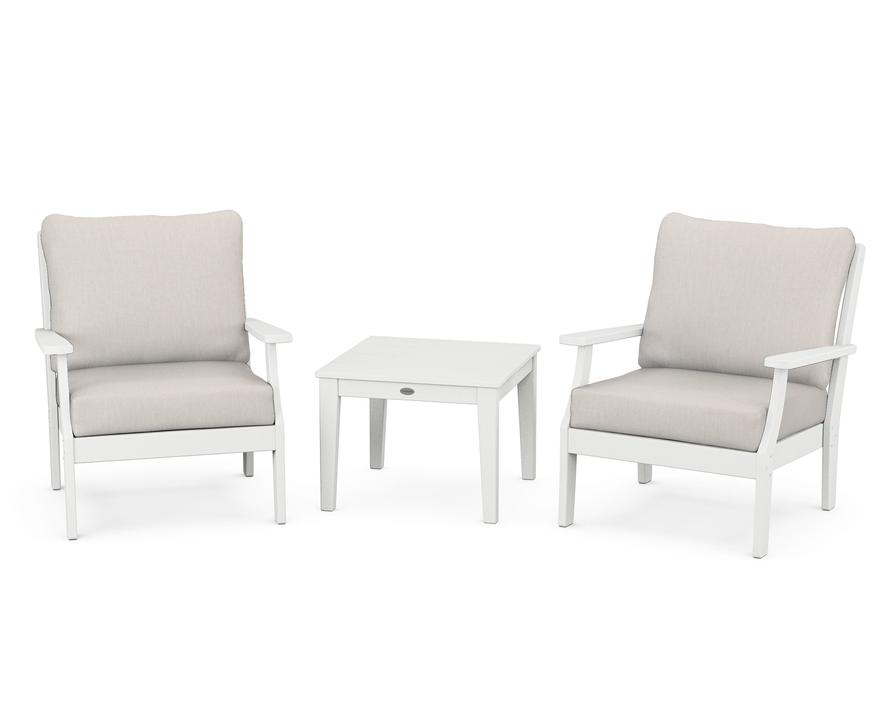 POLYWOOD Braxton 3-Piece Deep Seating Set in White / Cast Ash