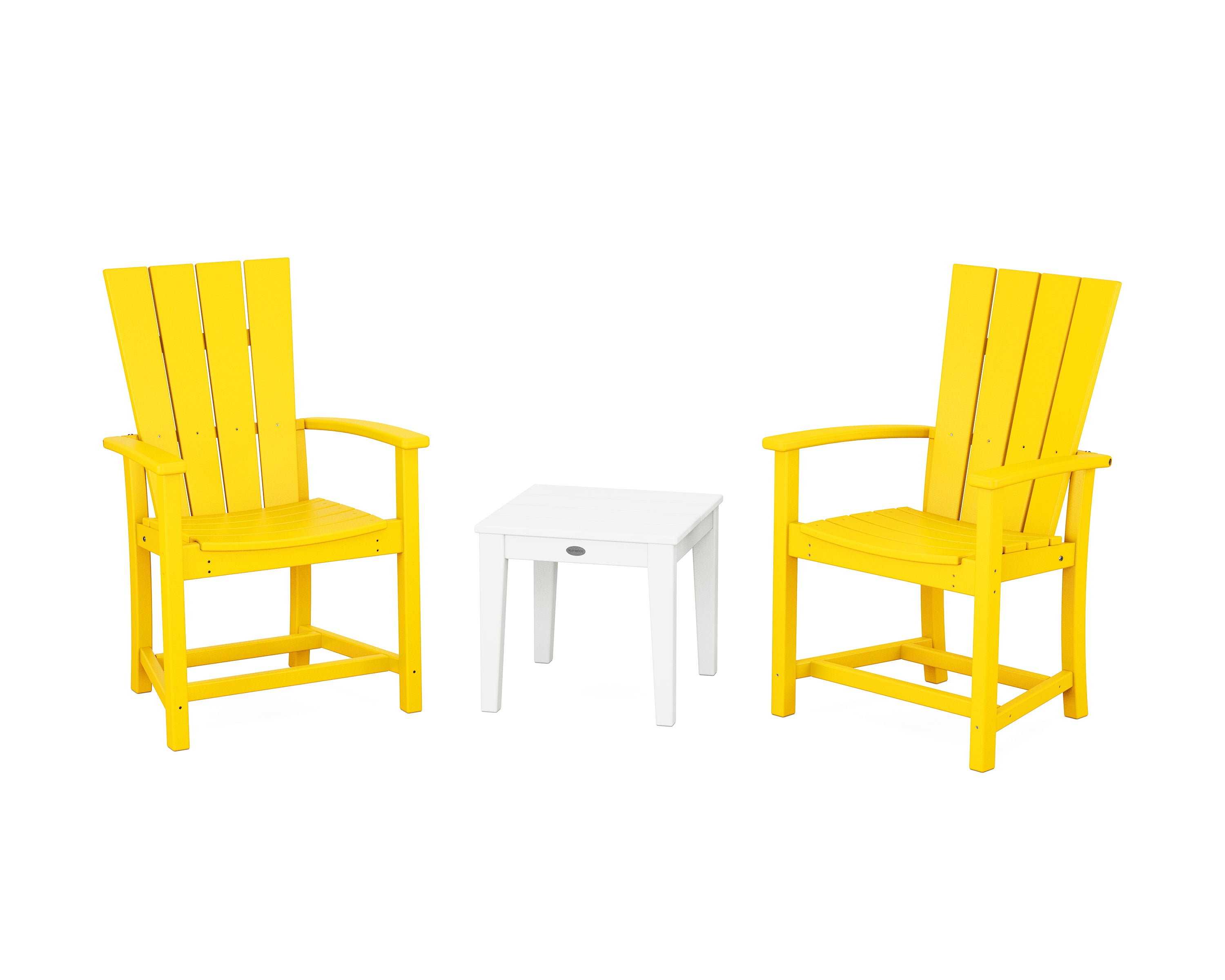 POLYWOOD Quattro 3-Piece Upright Adirondack Chair Set in Lemon / White