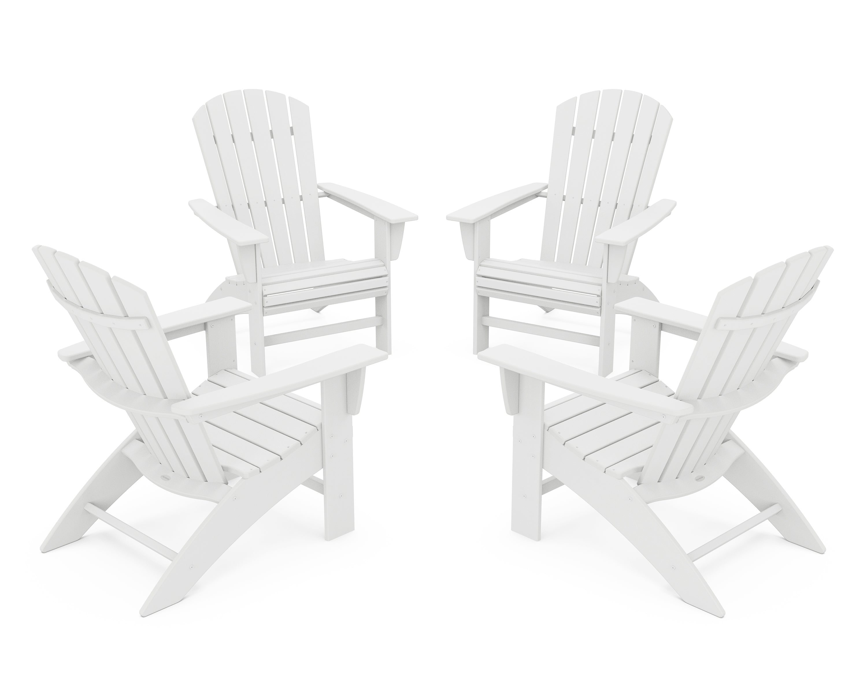 POLYWOOD 4-Piece Nautical Curveback Adirondack Chair Conversation Set in White