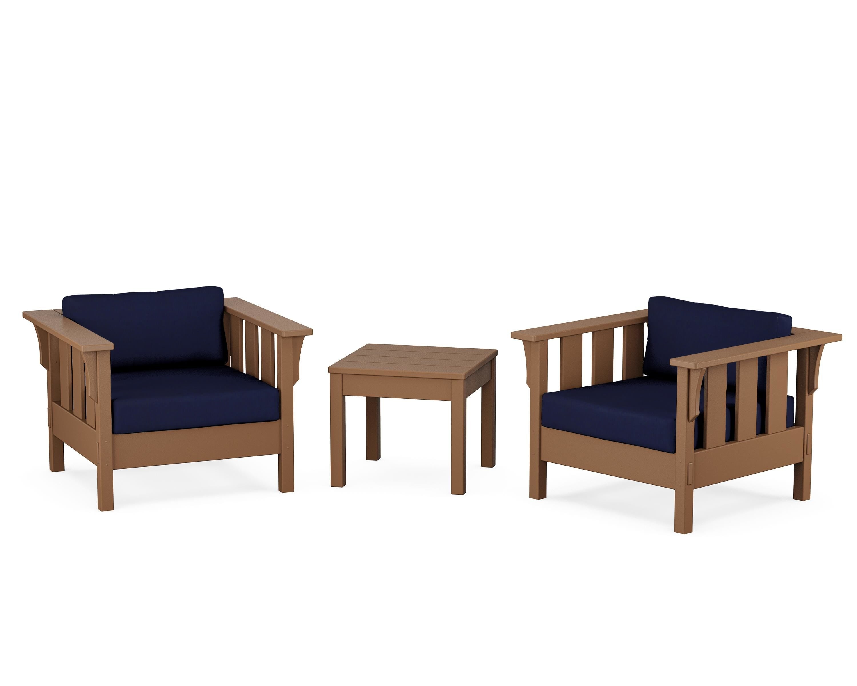 Martha Stewart by POLYWOOD Acadia 3-Piece Deep Seating Set in Teak / Navy