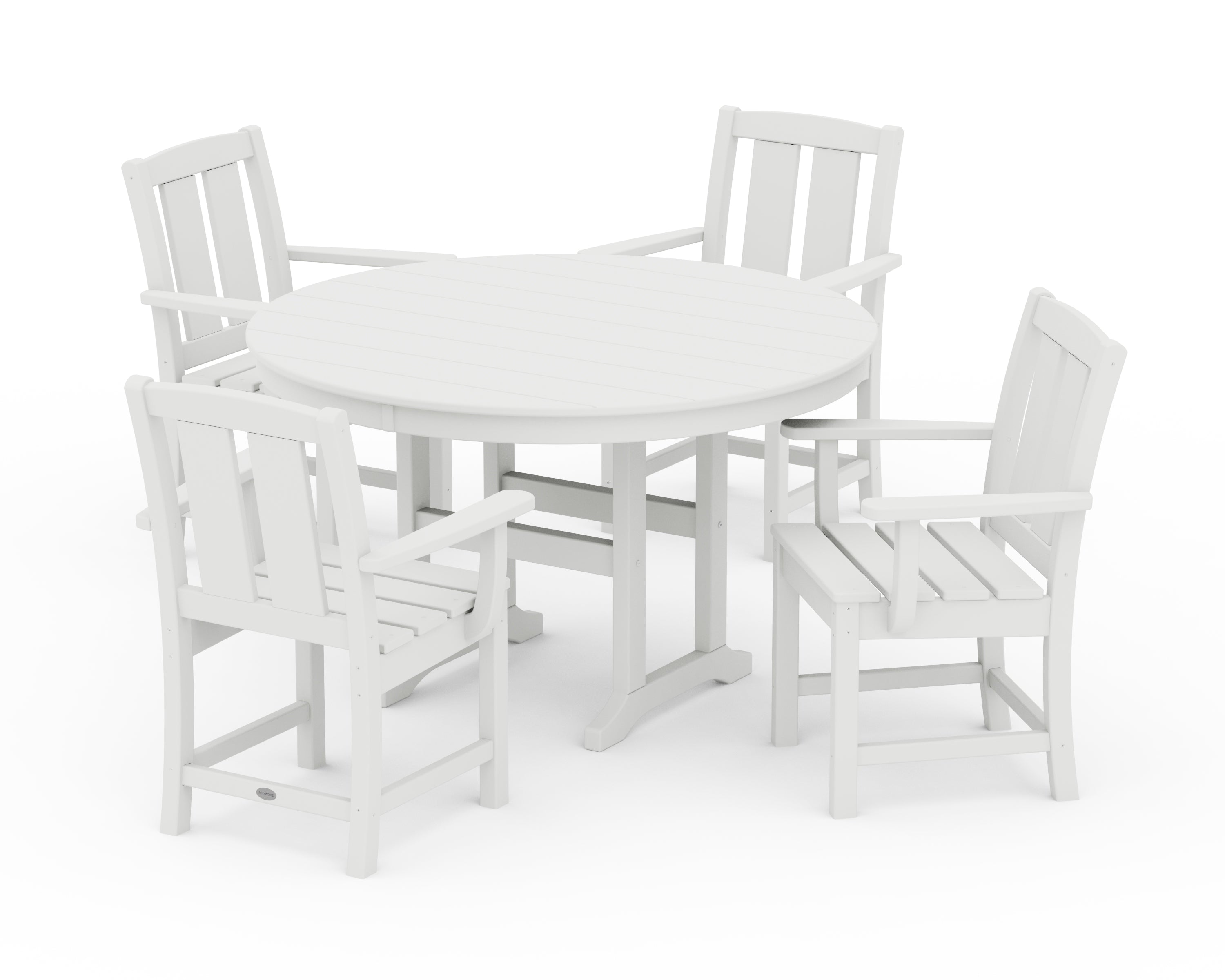 POLYWOOD Mission 5-Piece Round Farmhouse Dining Set in White