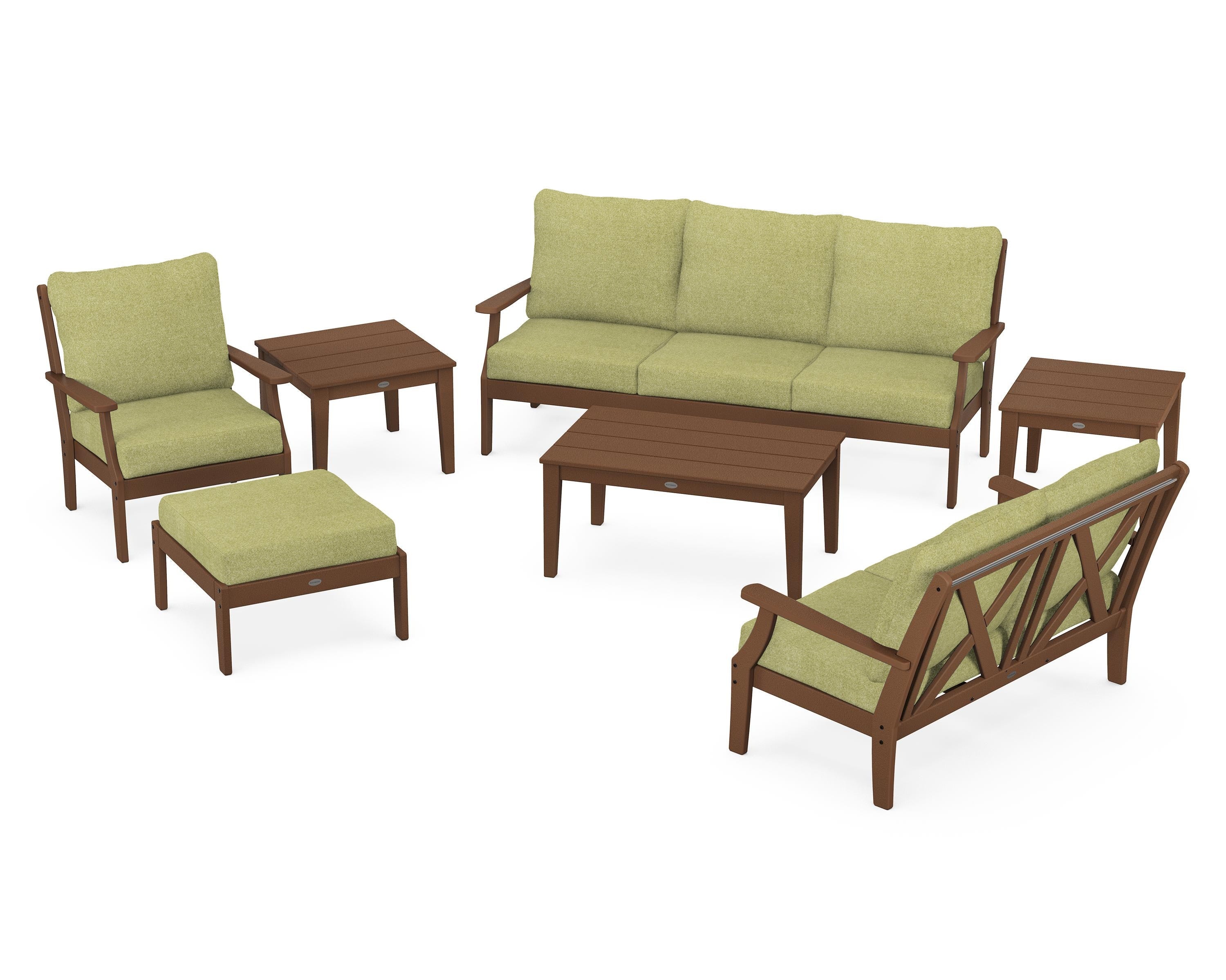 POLYWOOD Braxton 7-Piece Deep Seating Set in Teak / Chartreuse Boucle