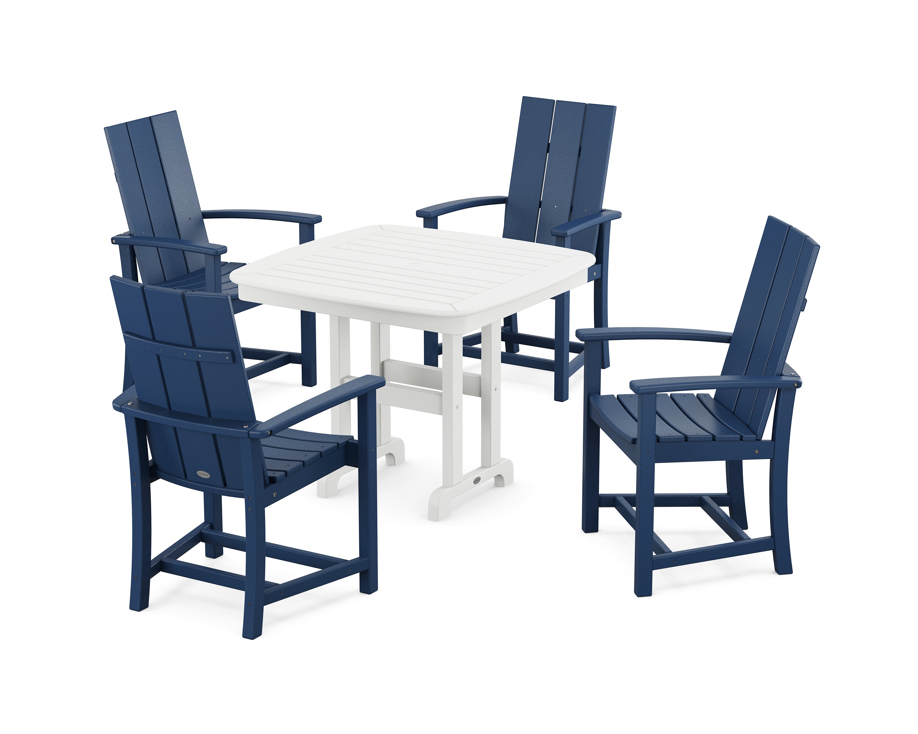 POLYWOOD® Modern Adirondack 5-Piece Dining Set in Navy / White