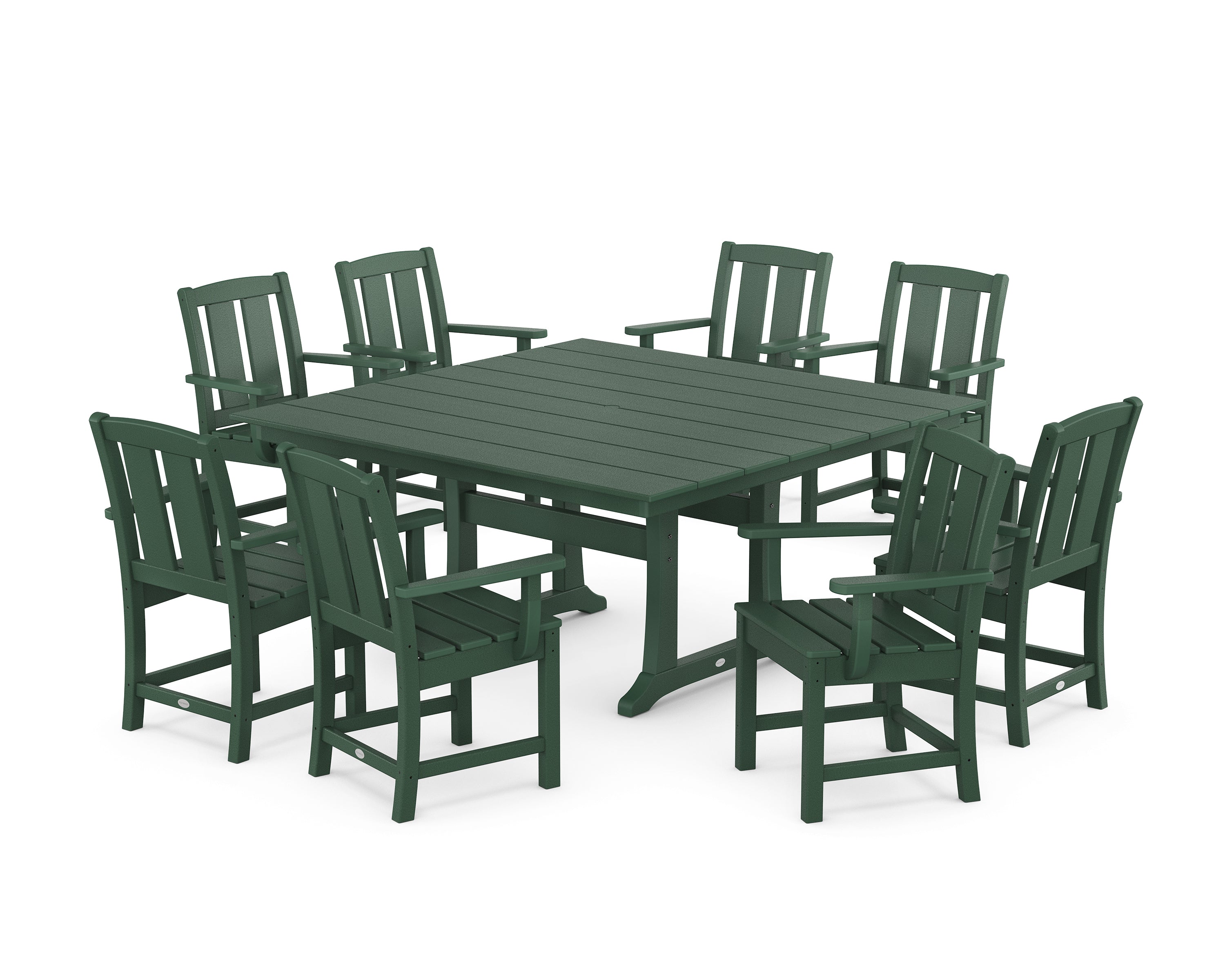 POLYWOOD Mission 9-Piece Square Farmhouse Dining Set with Trestle Legs in Green