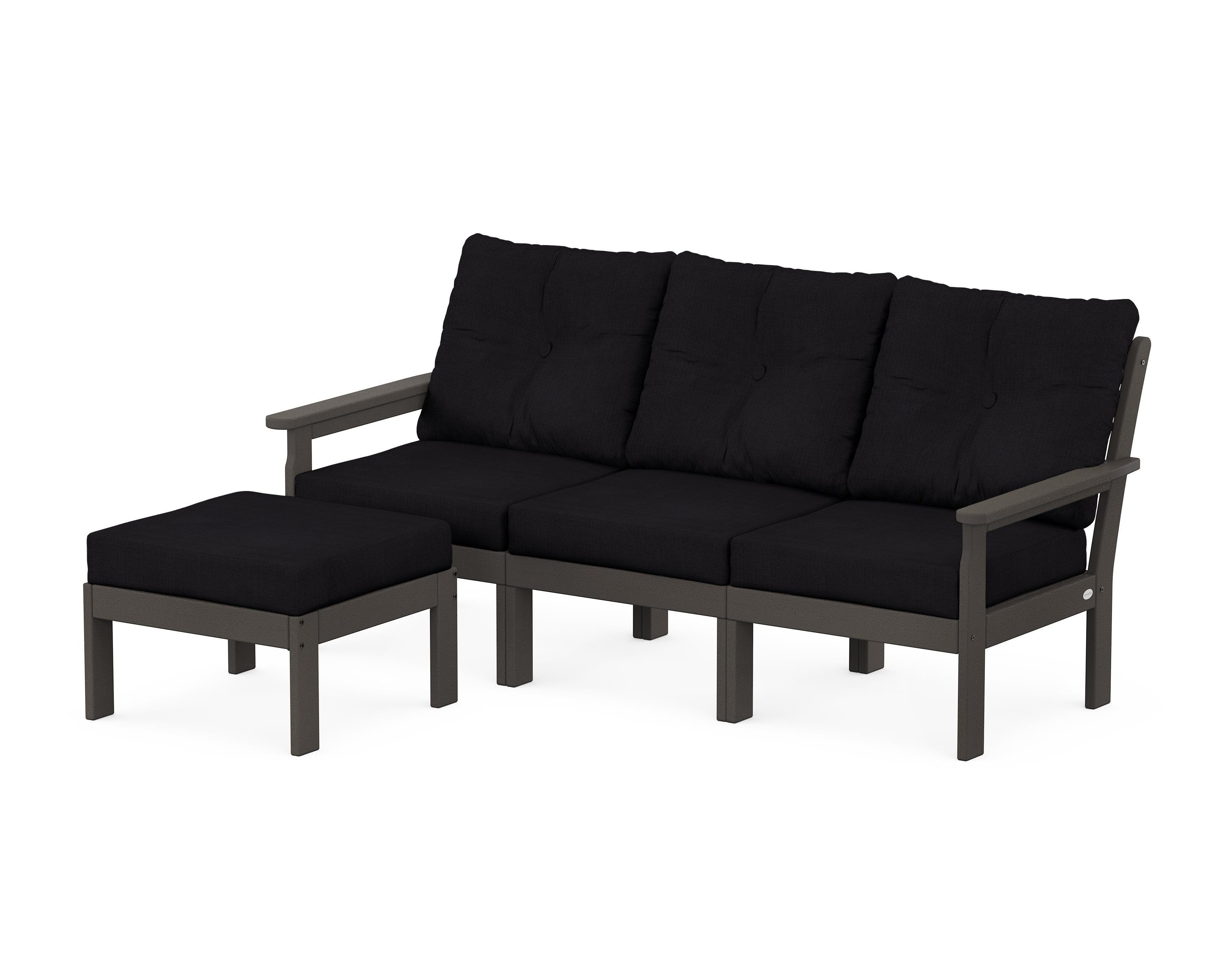 POLYWOOD Vineyard 4-Piece Sectional with Ottoman in Vintage Coffee / Midnight Linen