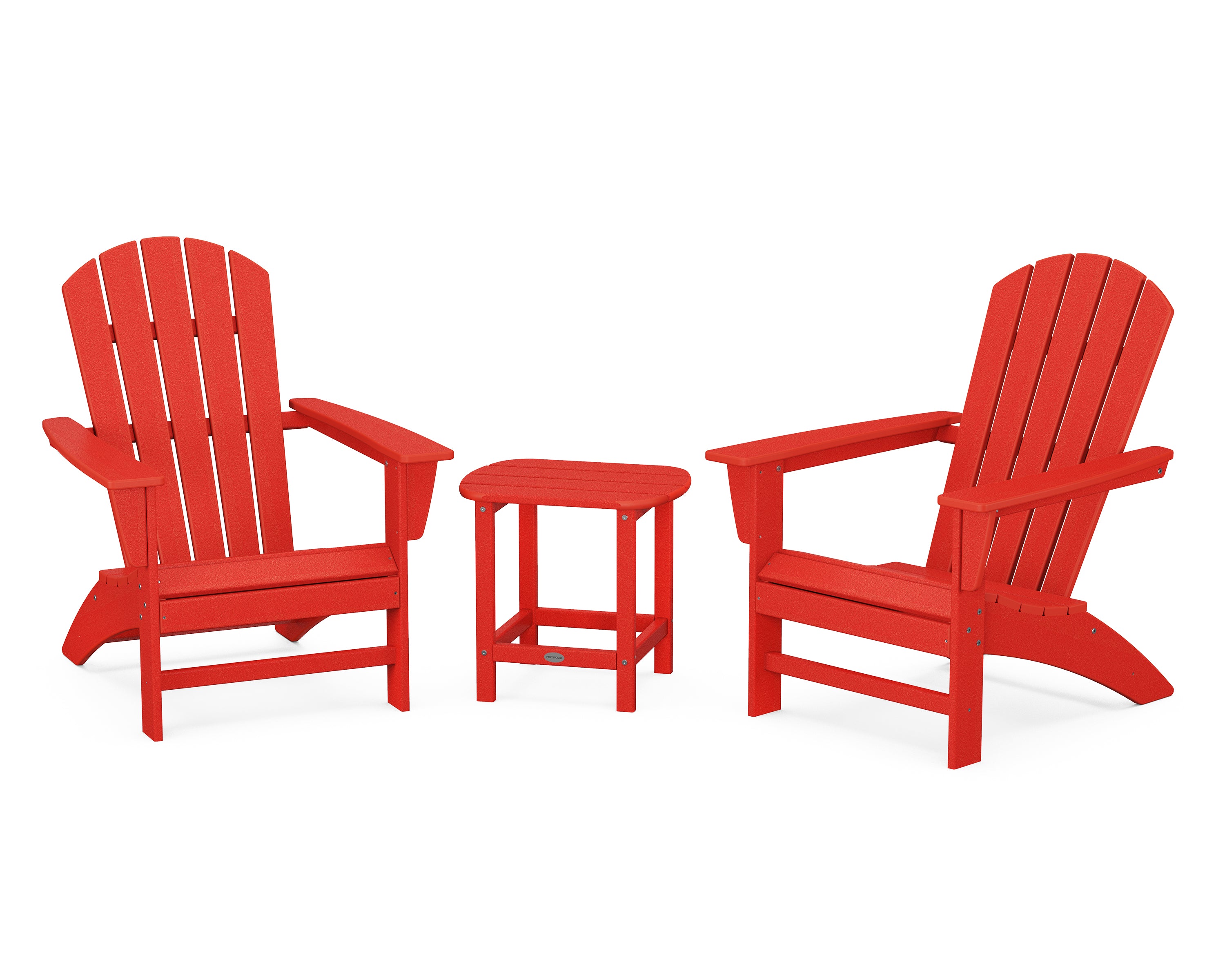 POLYWOOD® Nautical 3-Piece Adirondack Set with South Beach 18" Side Table in Sunset Red