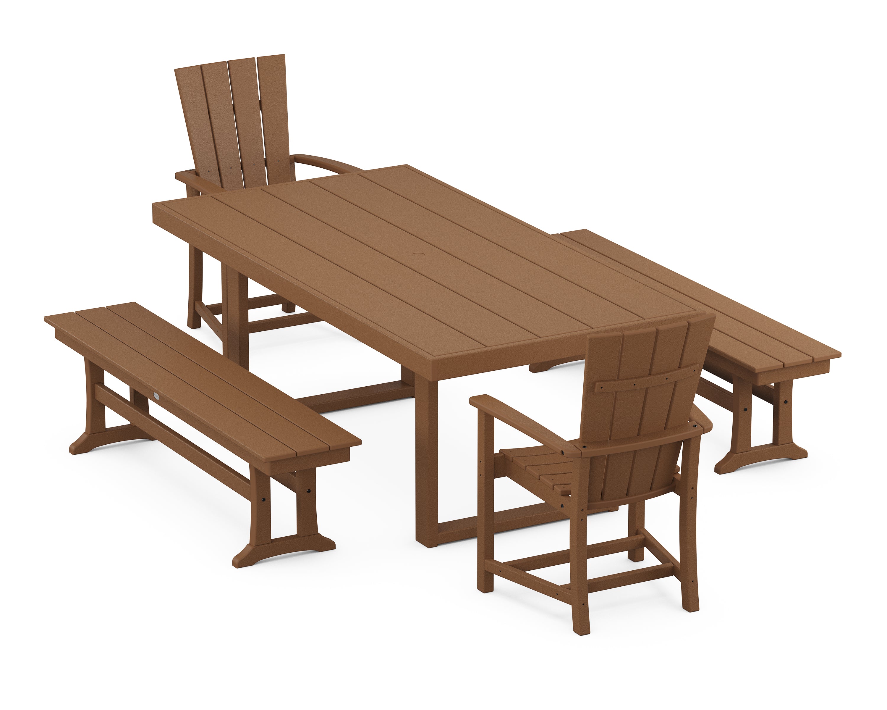 POLYWOOD® Quattro 5-Piece Dining Set with Benches in Teak