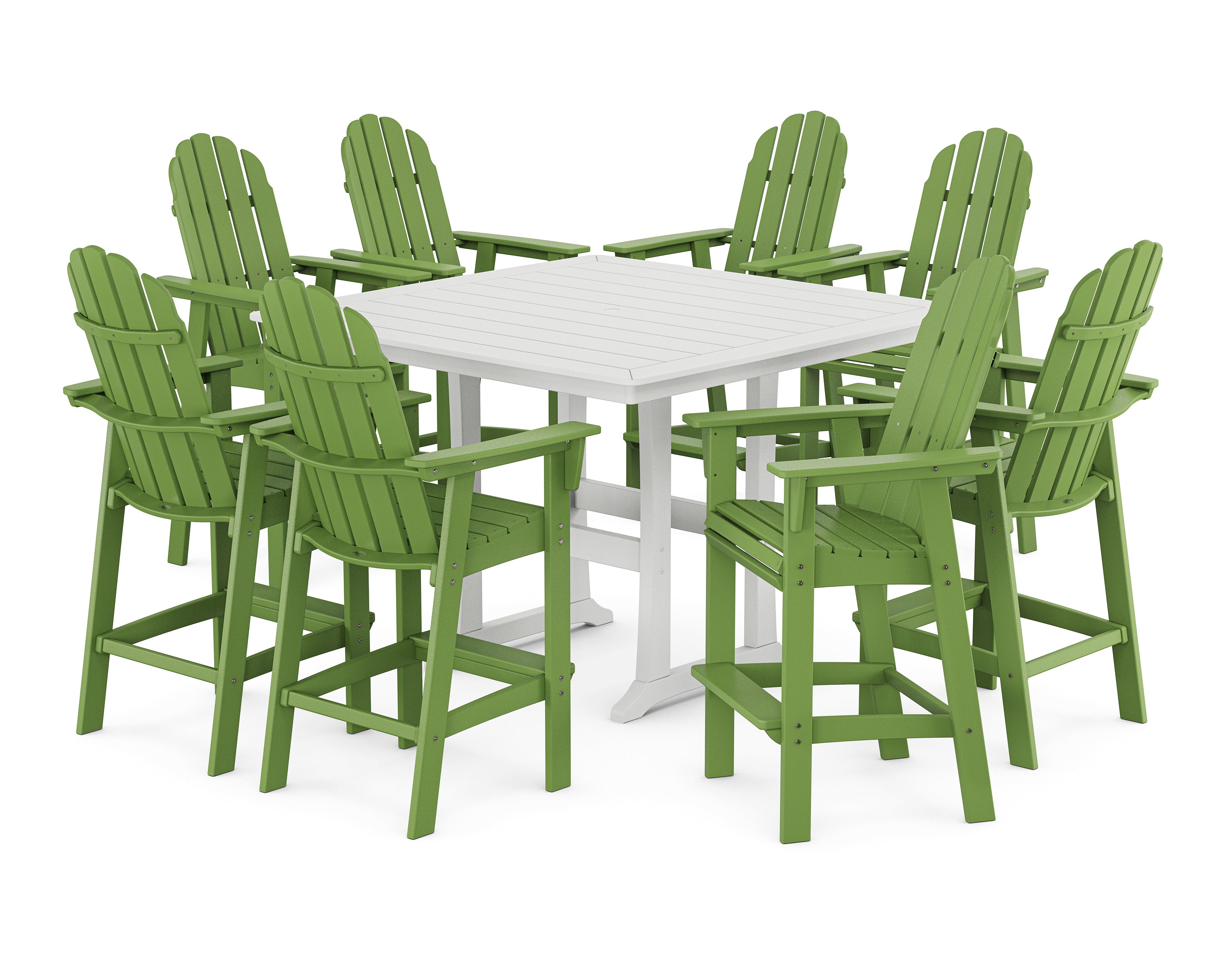 POLYWOOD Vineyard Curveback Adirondack 9-Piece Trestle Bar Set in Lime / White