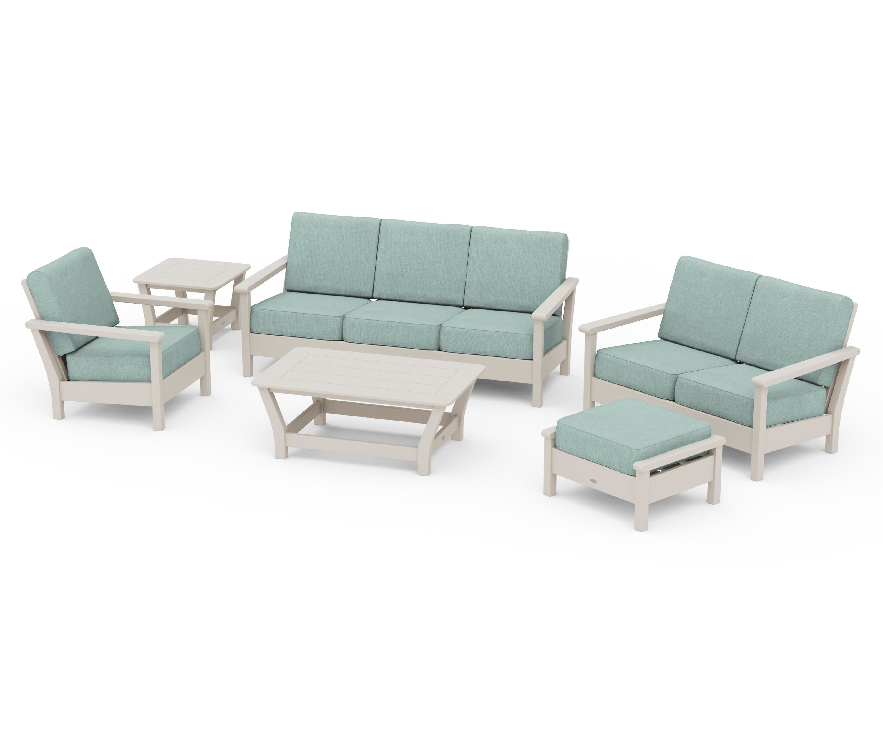 POLYWOOD Harbour 6-Piece Outdoor Living Set in Sand / Glacier Spa
