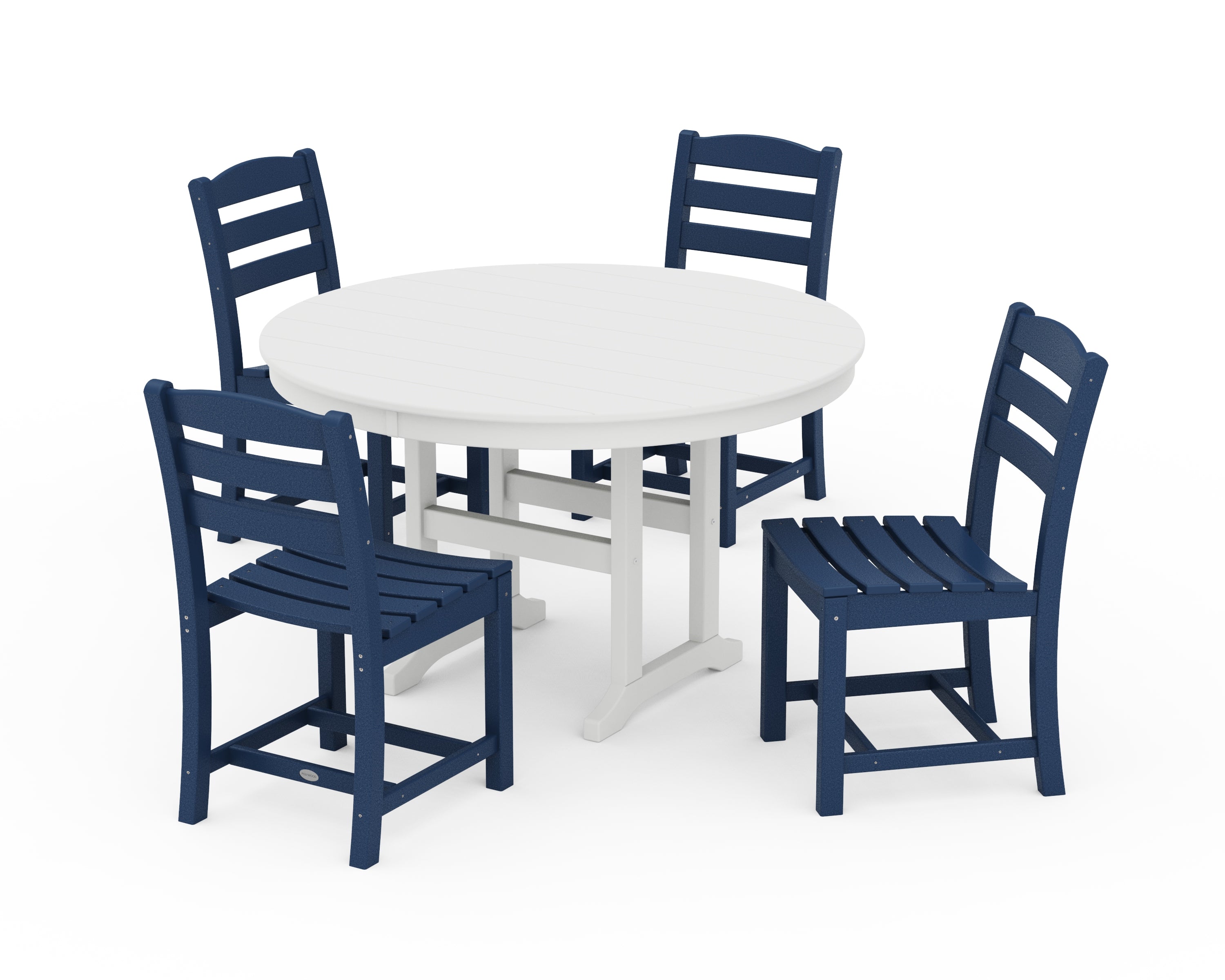 POLYWOOD La Casa Café Side Chair 5-Piece Round Farmhouse Dining Set in Navy / White
