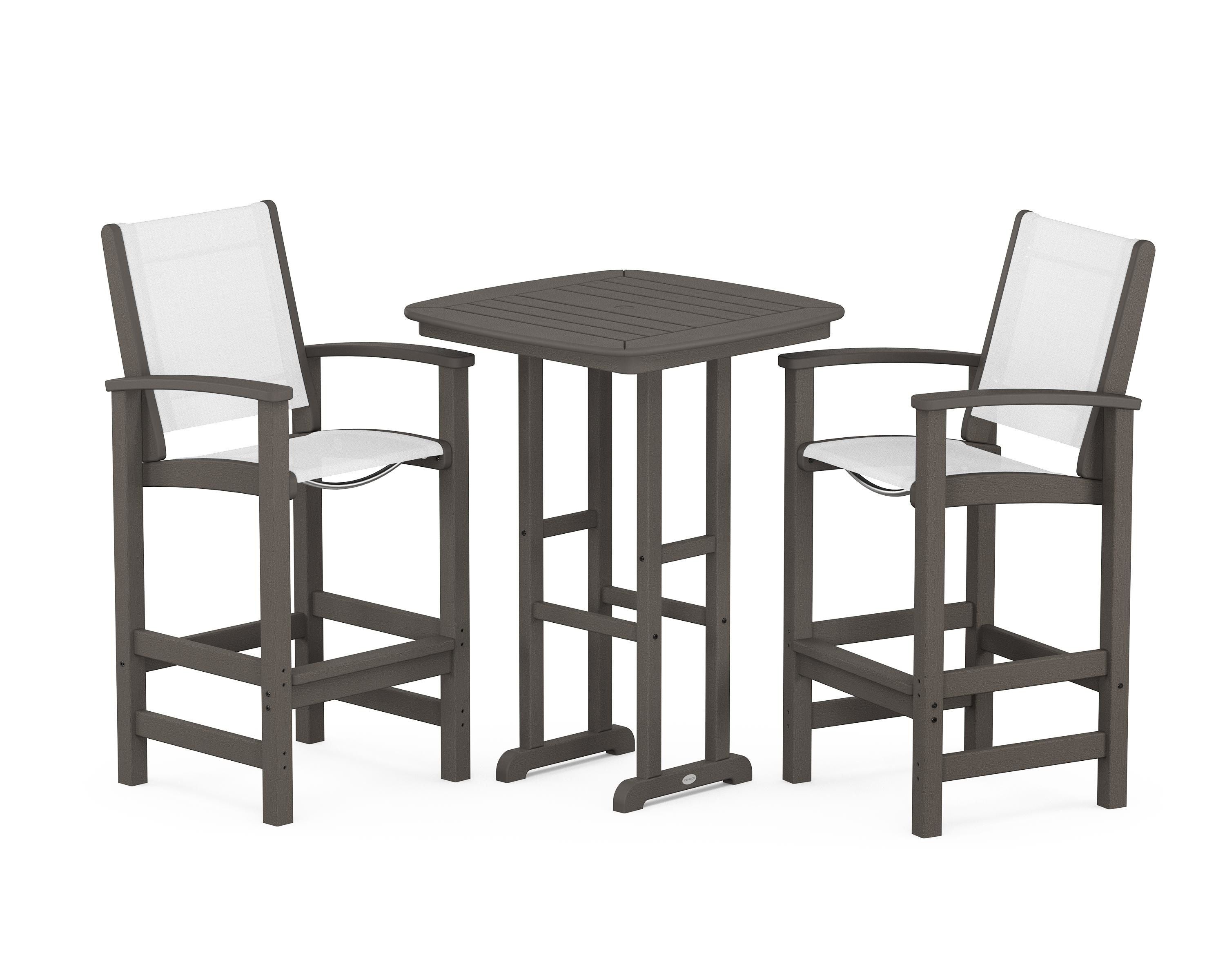 POLYWOOD Coastal 3-Piece Bar Set in Vintage Coffee / White Sling