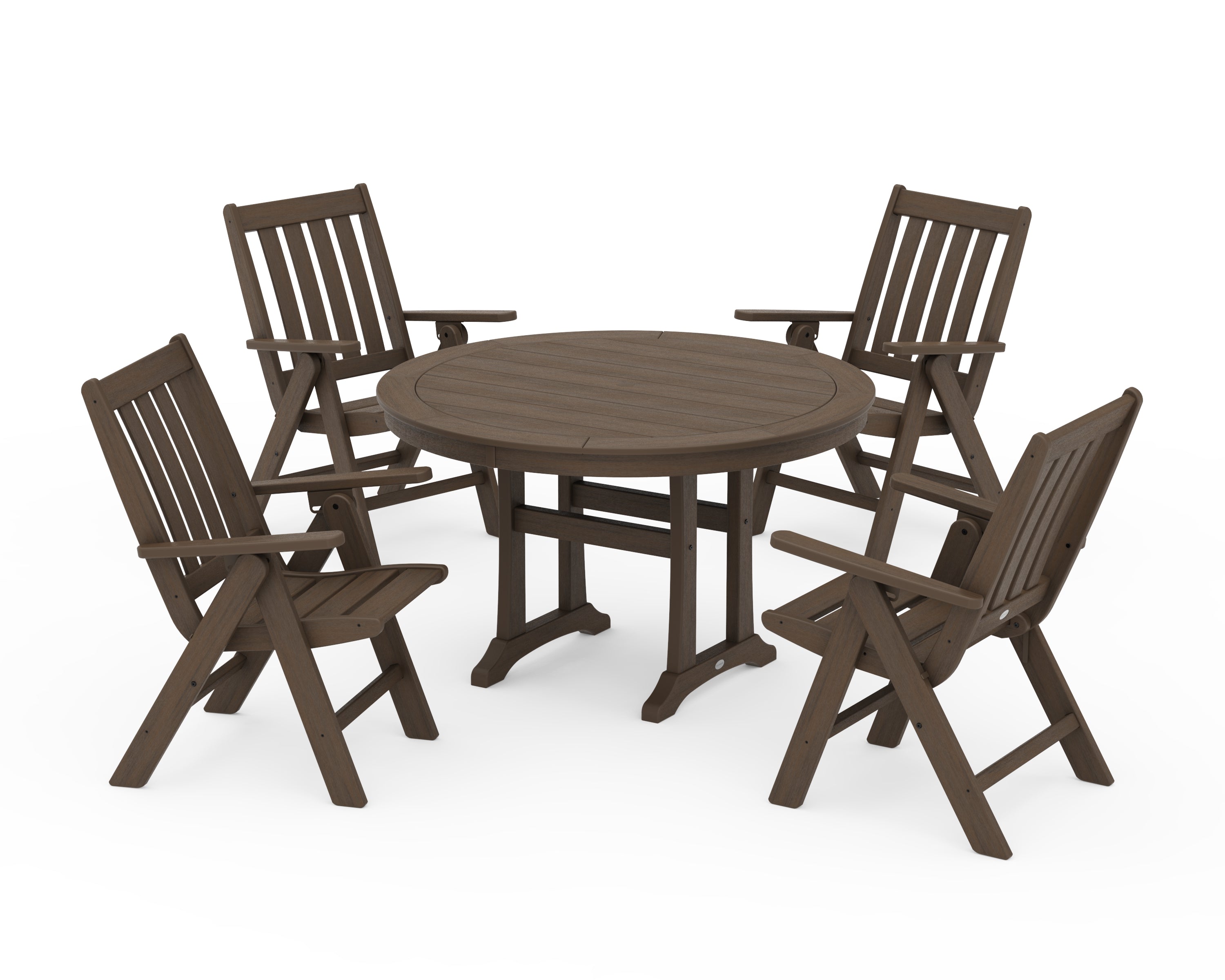 POLYWOOD Vineyard Folding Chair 5-Piece Round Dining Set with Trestle Legs in Kona
