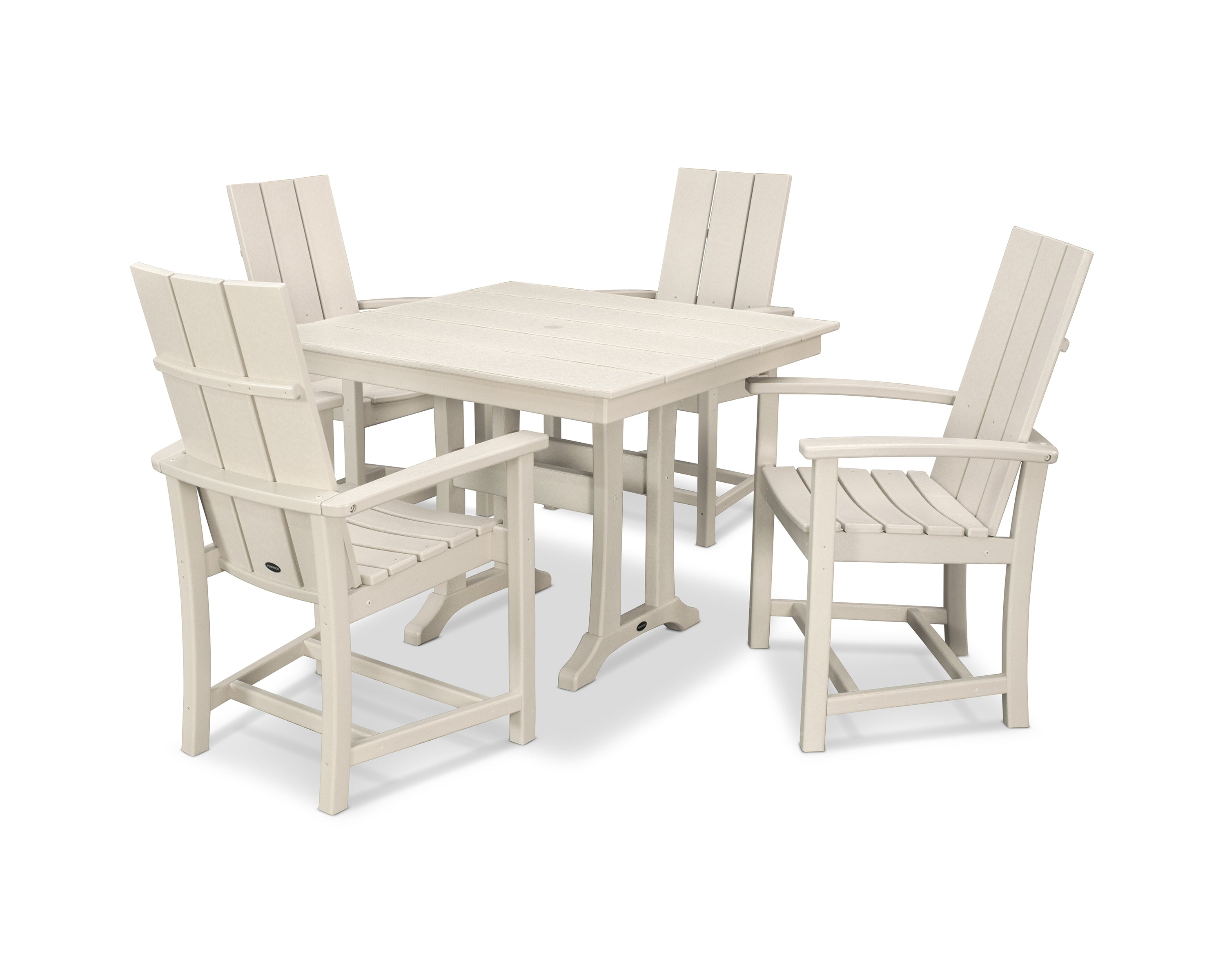 POLYWOOD® Modern Adirondack 5-Piece Farmhouse Trestle Dining Set in Sand