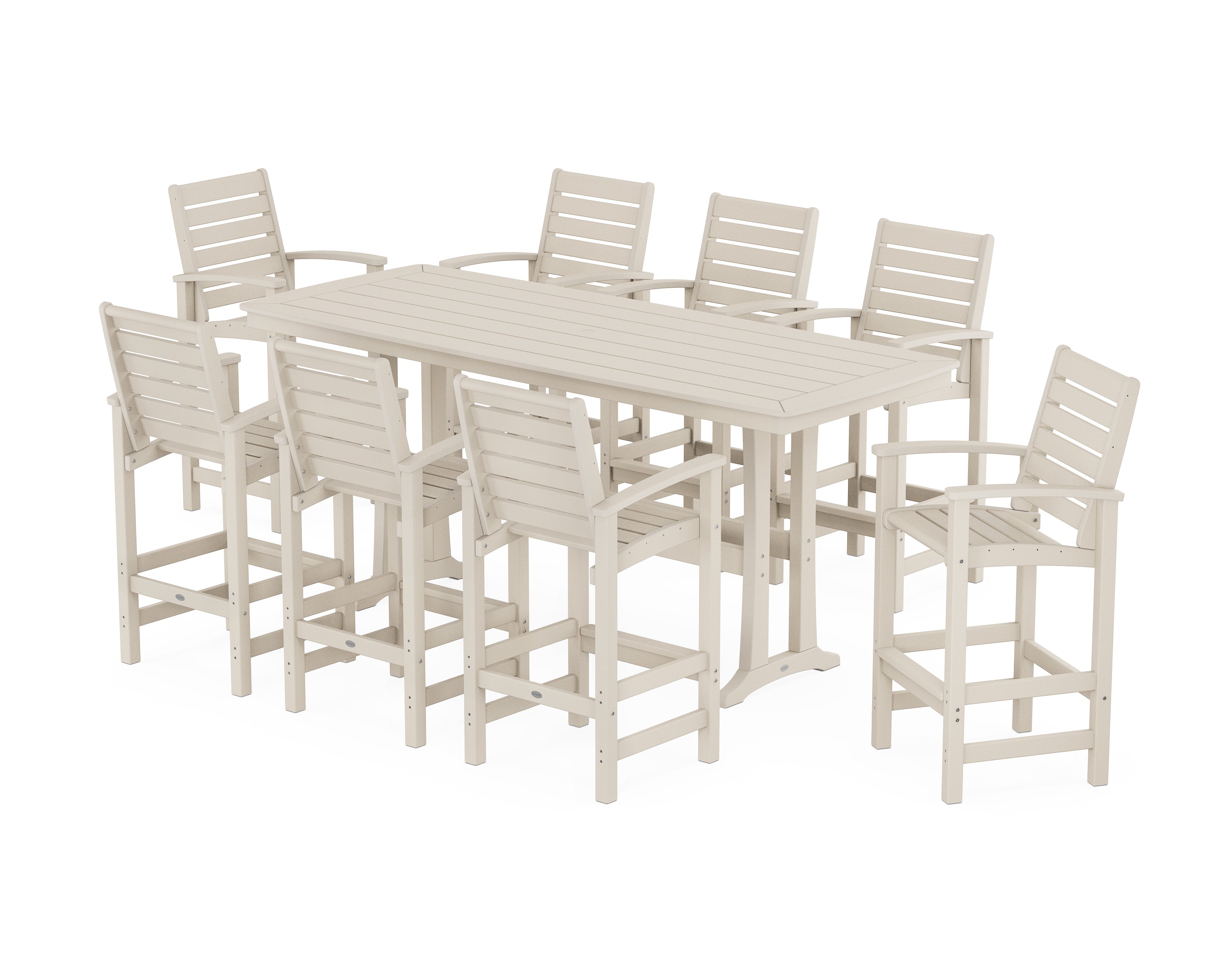 POLYWOOD Signature 9-Piece Bar Set with Trestle Legs in Sand