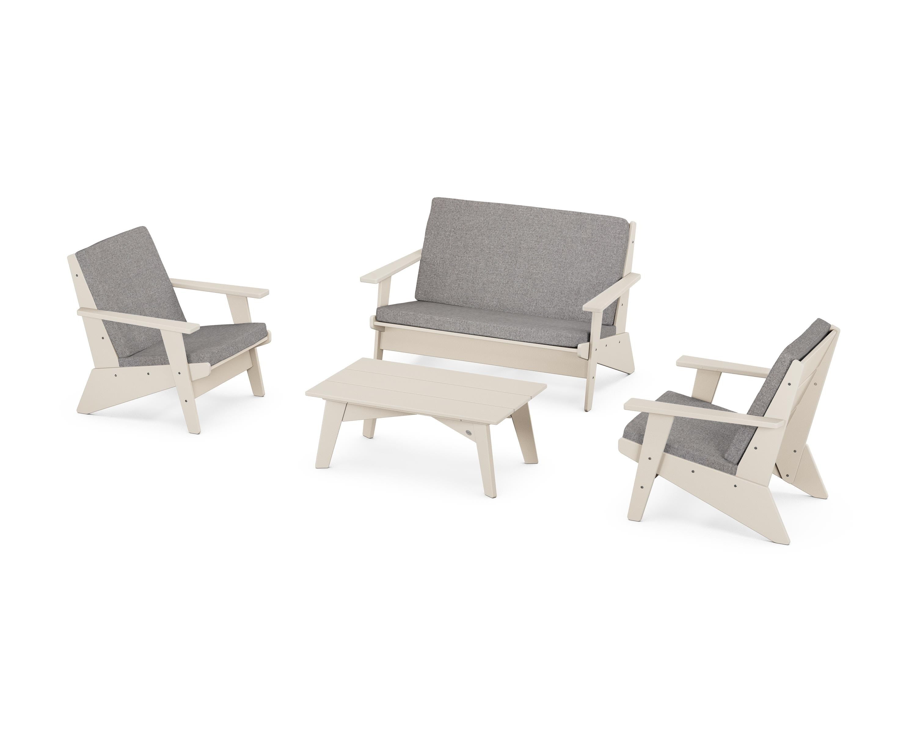 POLYWOOD Riviera Modern Lounge 4-Piece Set in Sand / Grey Mist