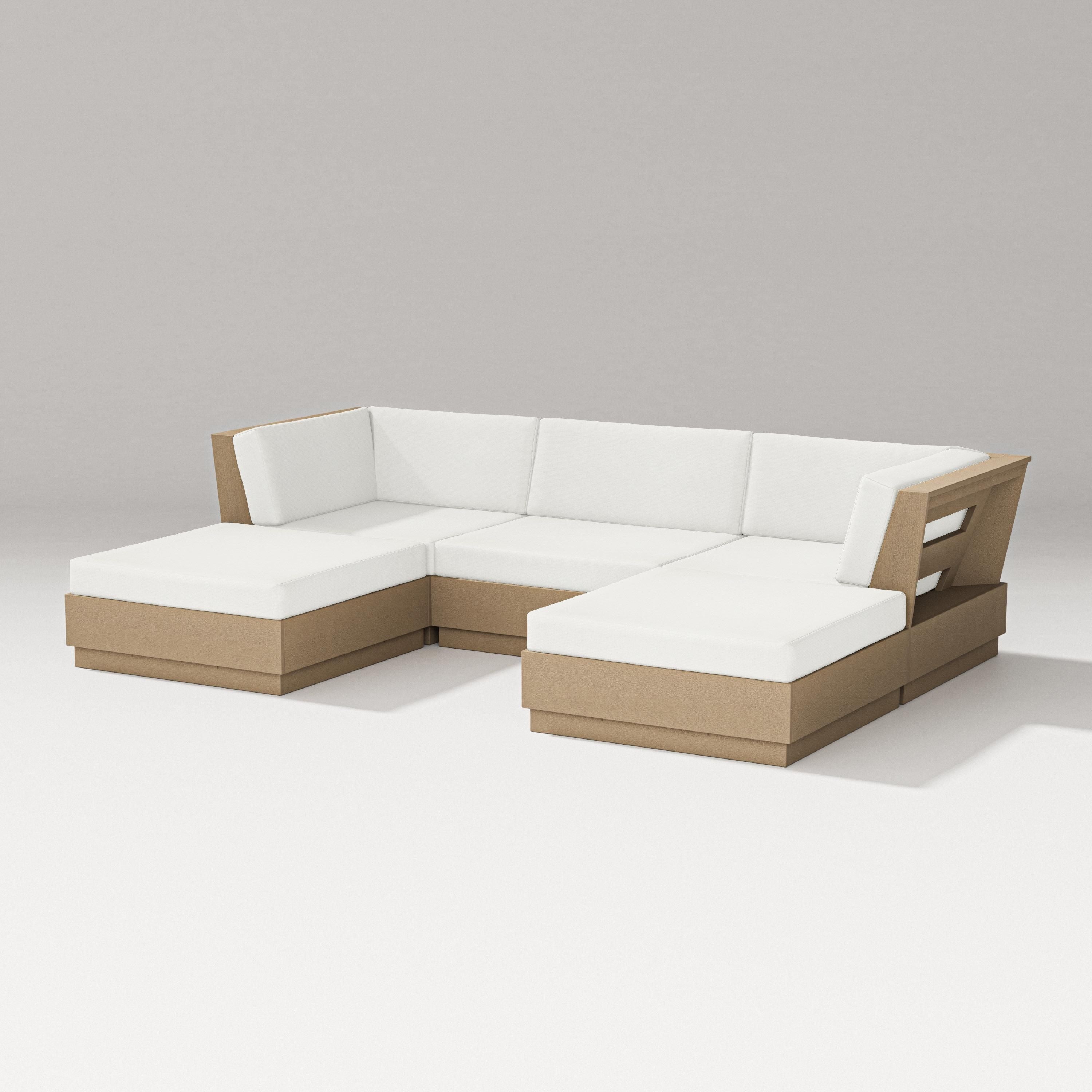 PW Designer Series Elevate Double Chaise Sectional in Vintage Sahara / Natural Linen