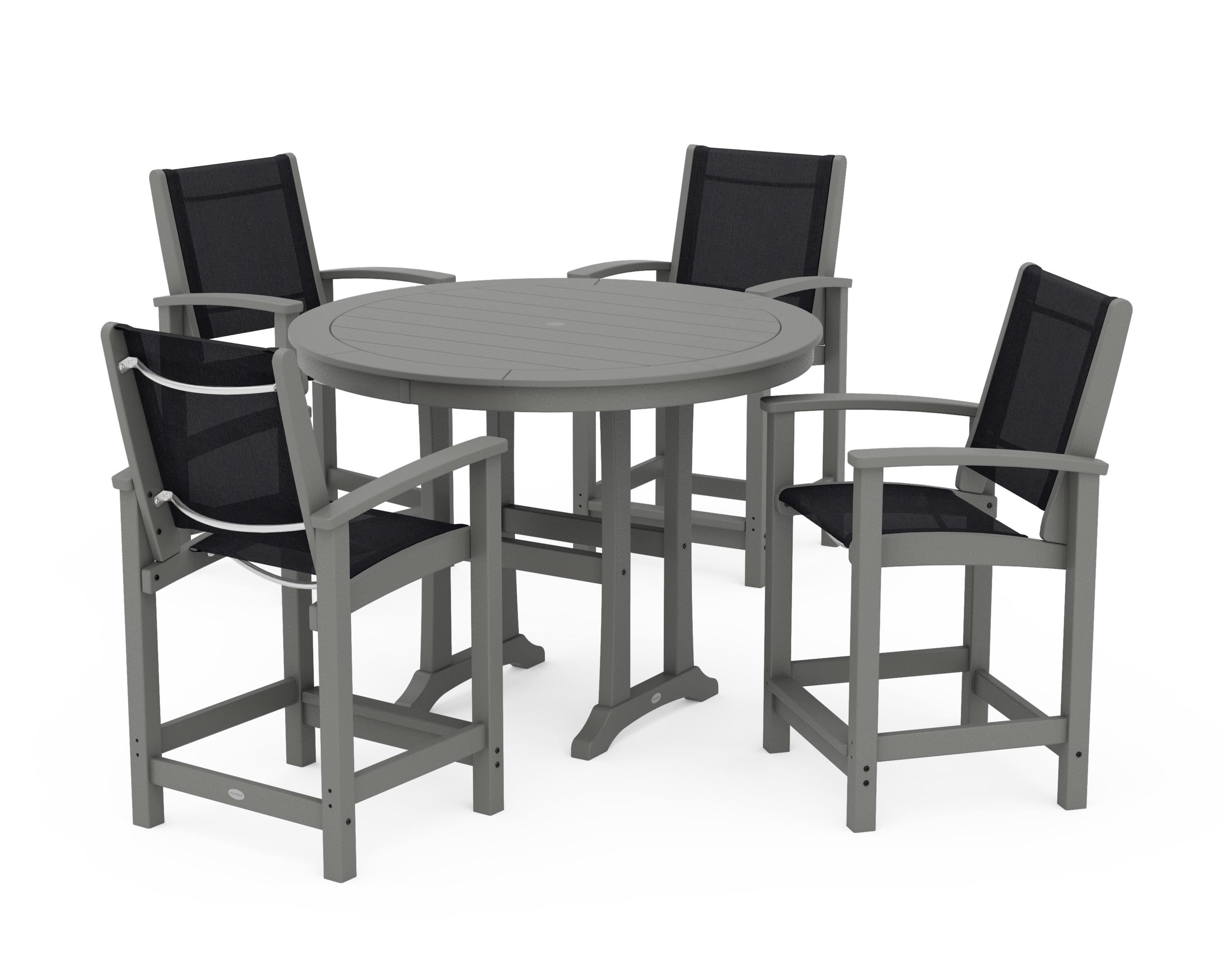POLYWOOD Coastal 5-Piece Counter Set in Slate Grey / Black Sling