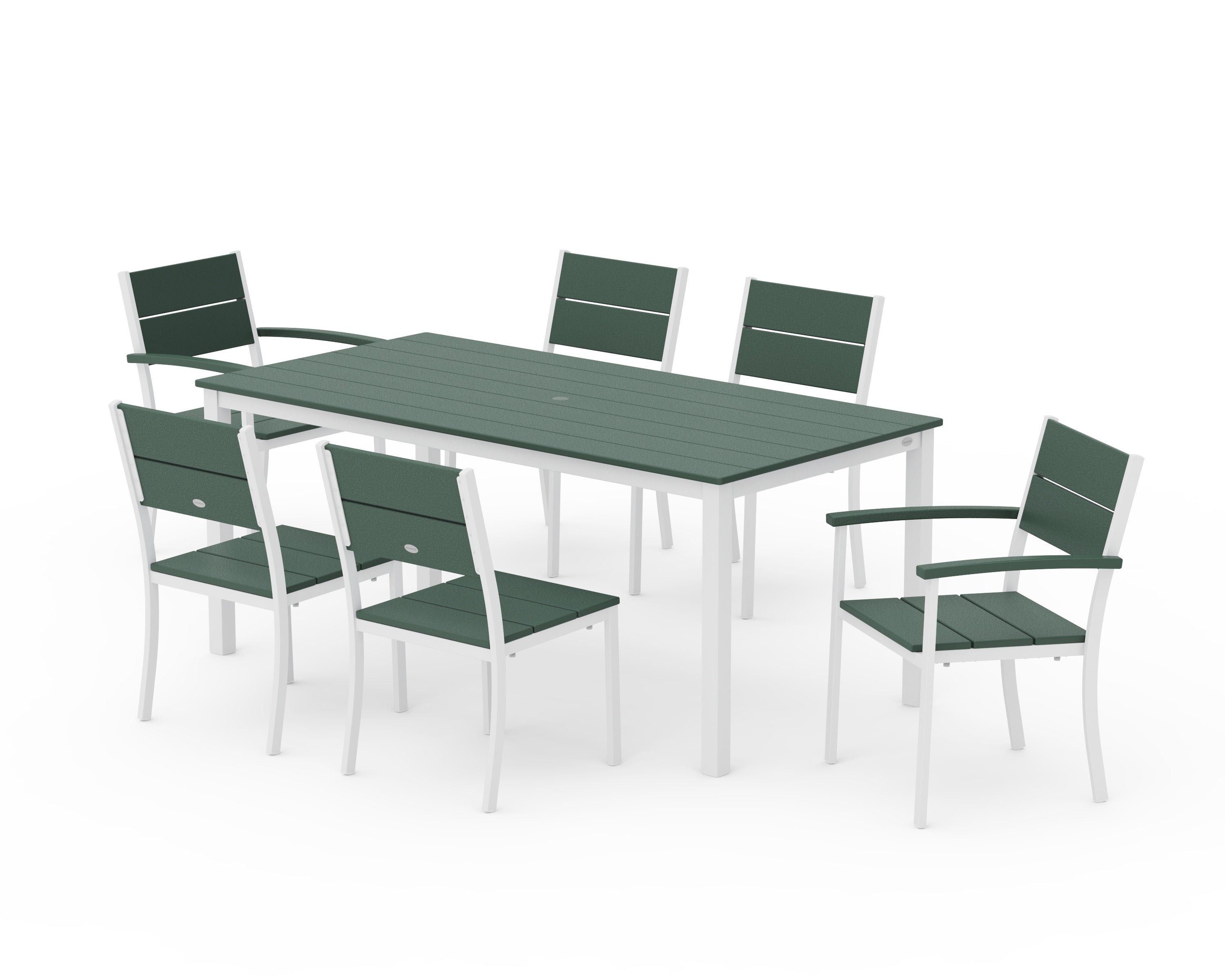 POLYWOOD Main Street 7-Piece Dining Set in White / Green