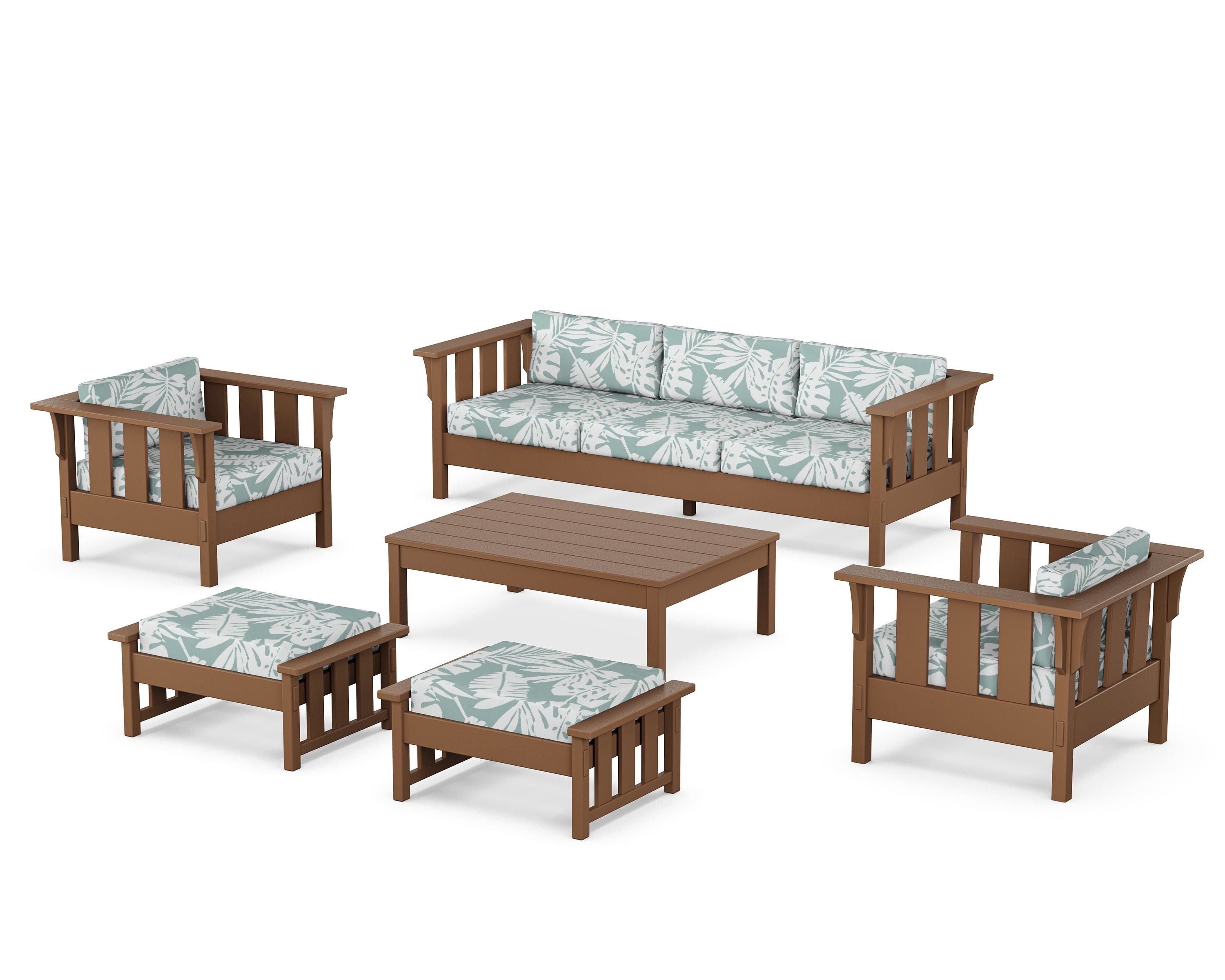 Martha Stewart by POLYWOOD Acadia 6-Piece Lounge Sofa Set in Teak / Leaf Glacier Spa