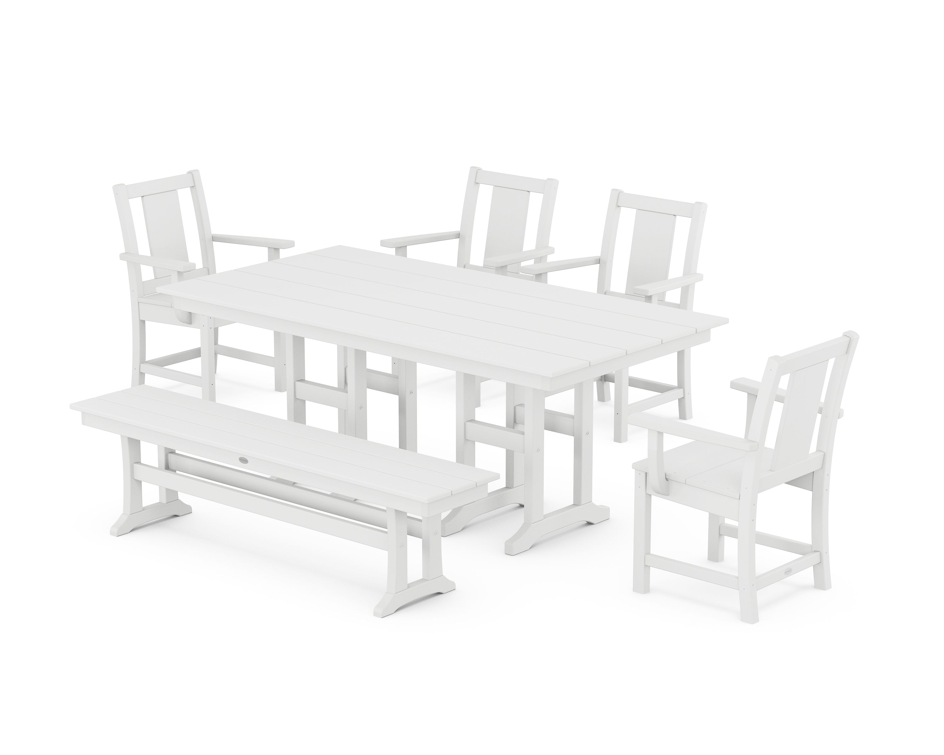 POLYWOOD Prairie 6-Piece Farmhouse Dining Set with Bench in White