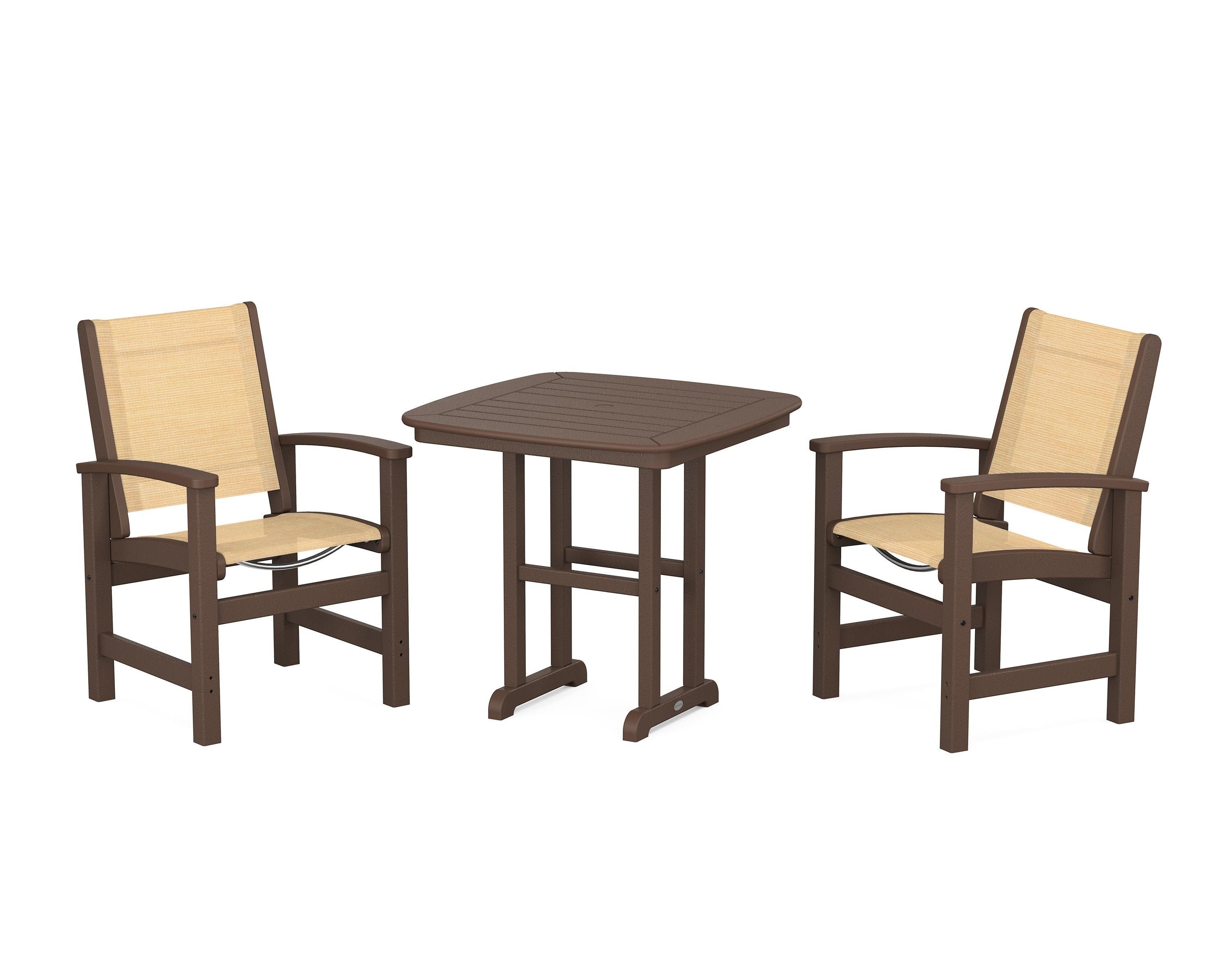 POLYWOOD Coastal 3-Piece Dining Set in Mahogany / Dupioni Apricot Sling