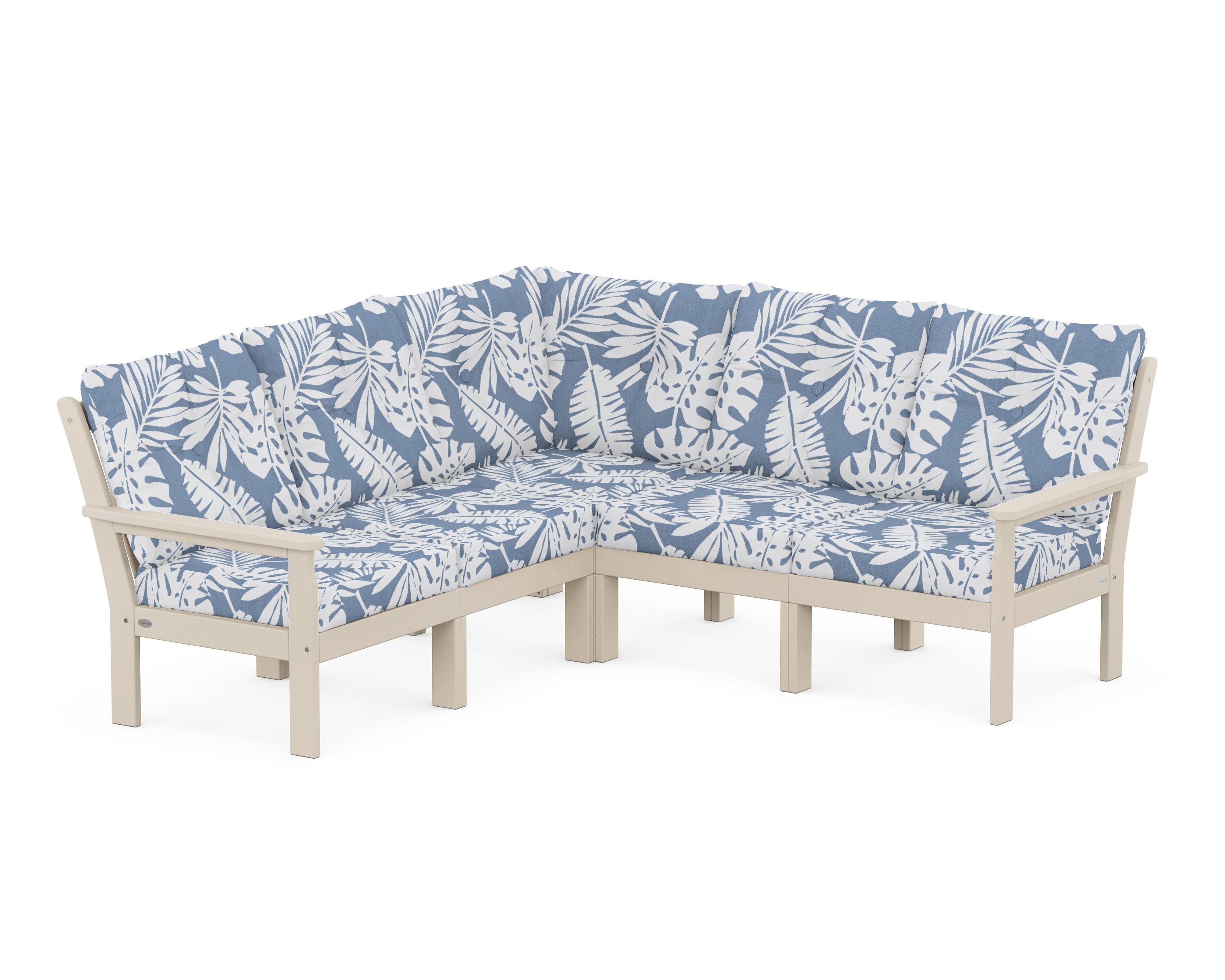 POLYWOOD Vineyard 5-Piece Sectional in Sand / Leaf Sky Blue