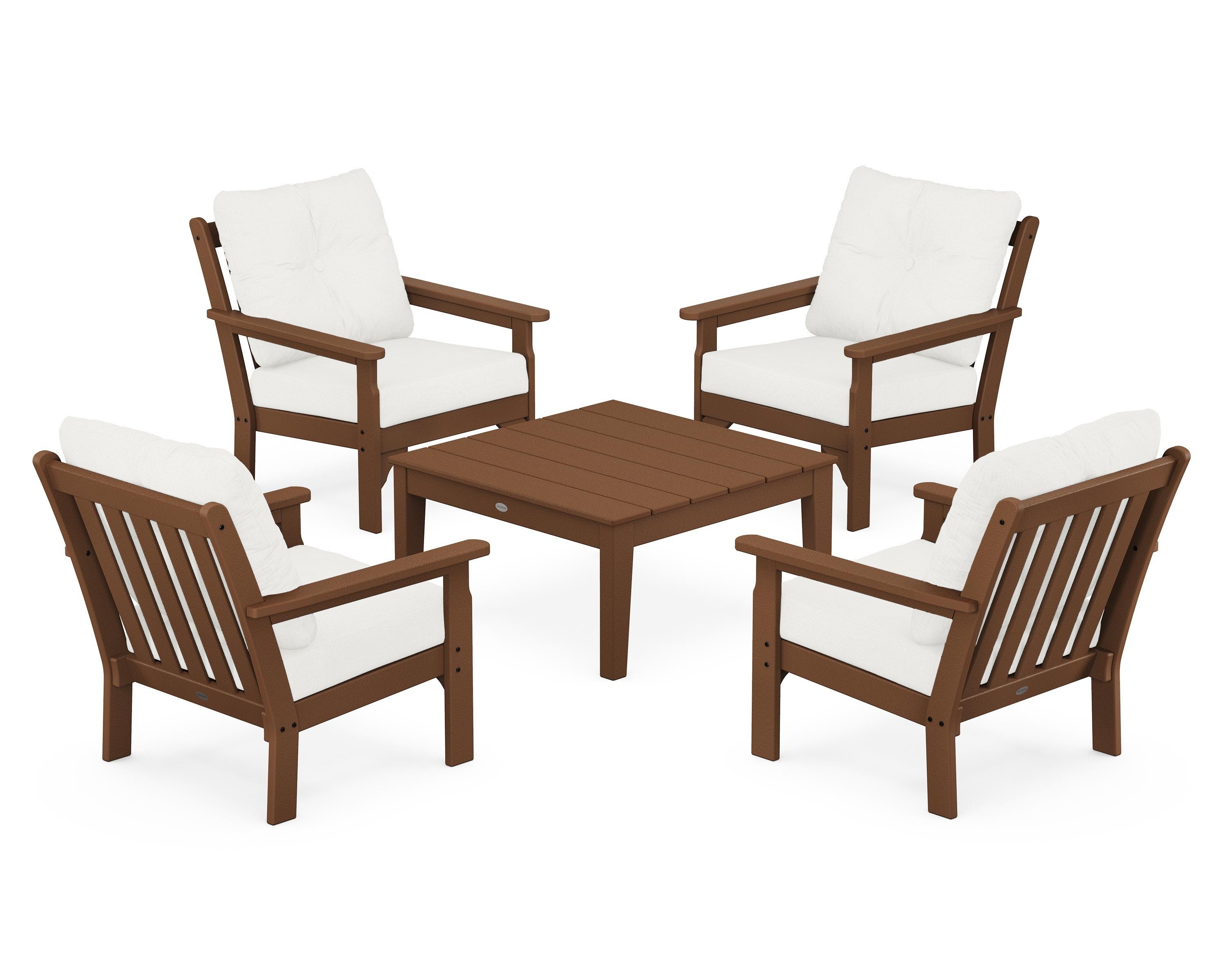 POLYWOOD Vineyard 5-Piece Deep Seating Conversation Set in Teak / Natural Linen