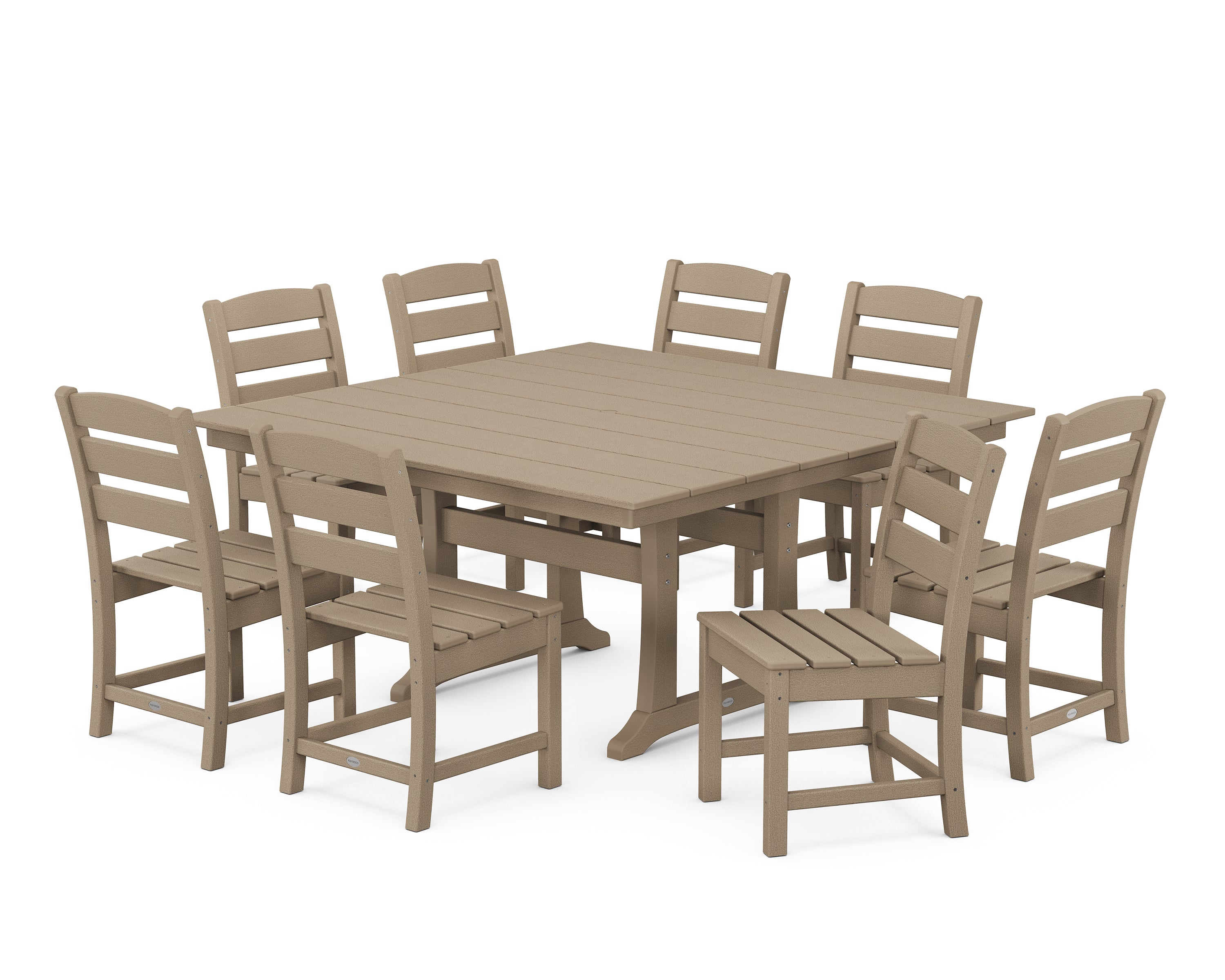 POLYWOOD® Lakeside 9-Piece Farmhouse Trestle Dining Set in Vintage Sahara