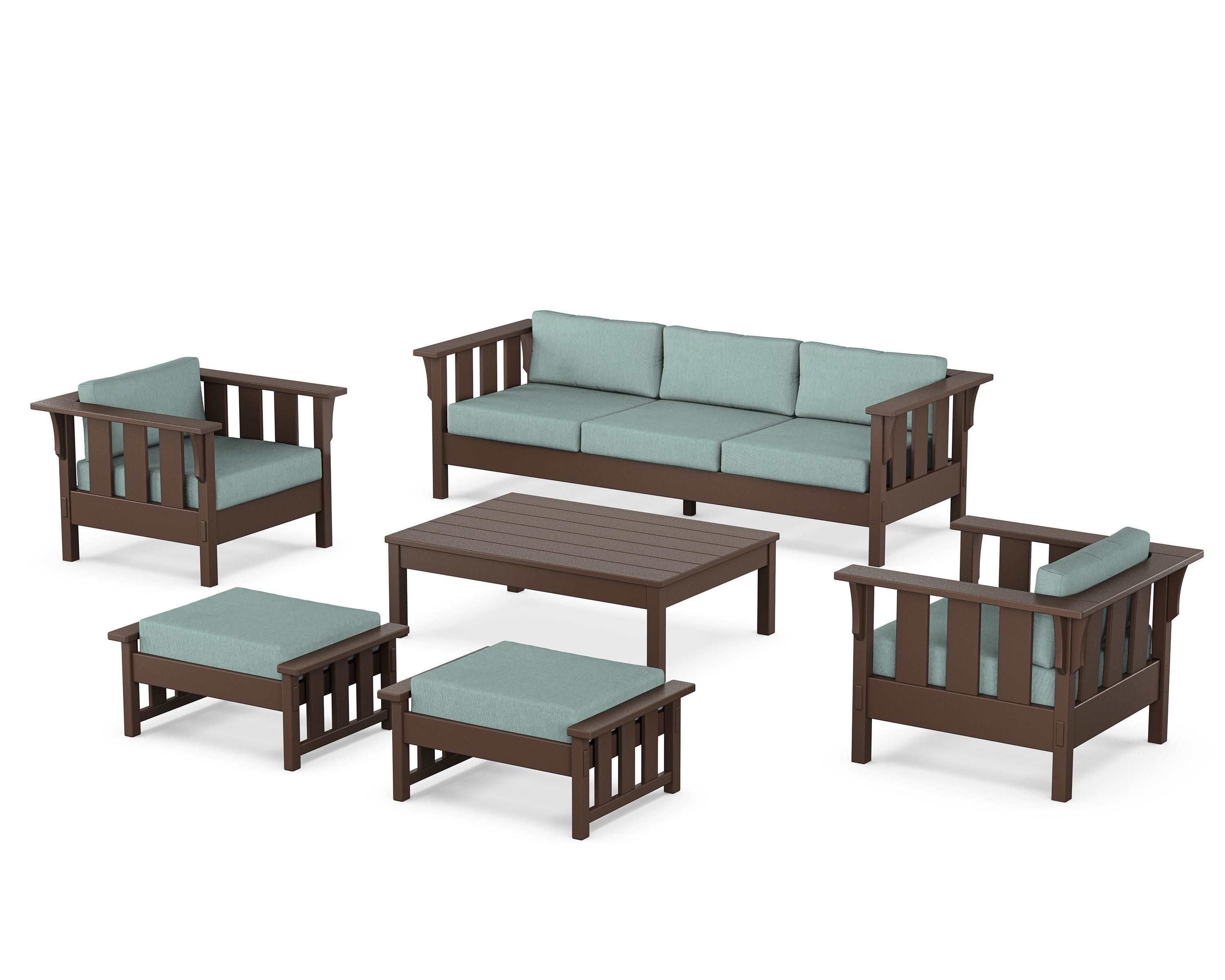 Martha Stewart by POLYWOOD Acadia 6-Piece Lounge Sofa Set in Mahogany / Glacier Spa