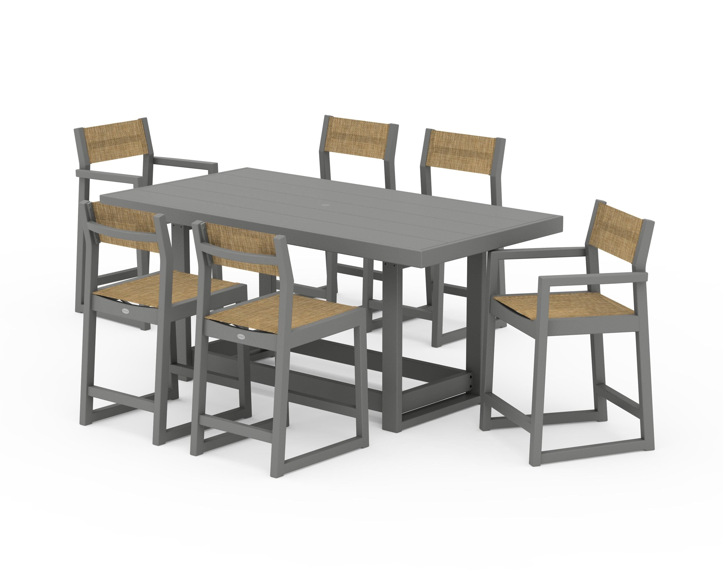 POLYWOOD EDGE Sling 7-Piece Counter Table Set in Slate Grey / Burlap Sling