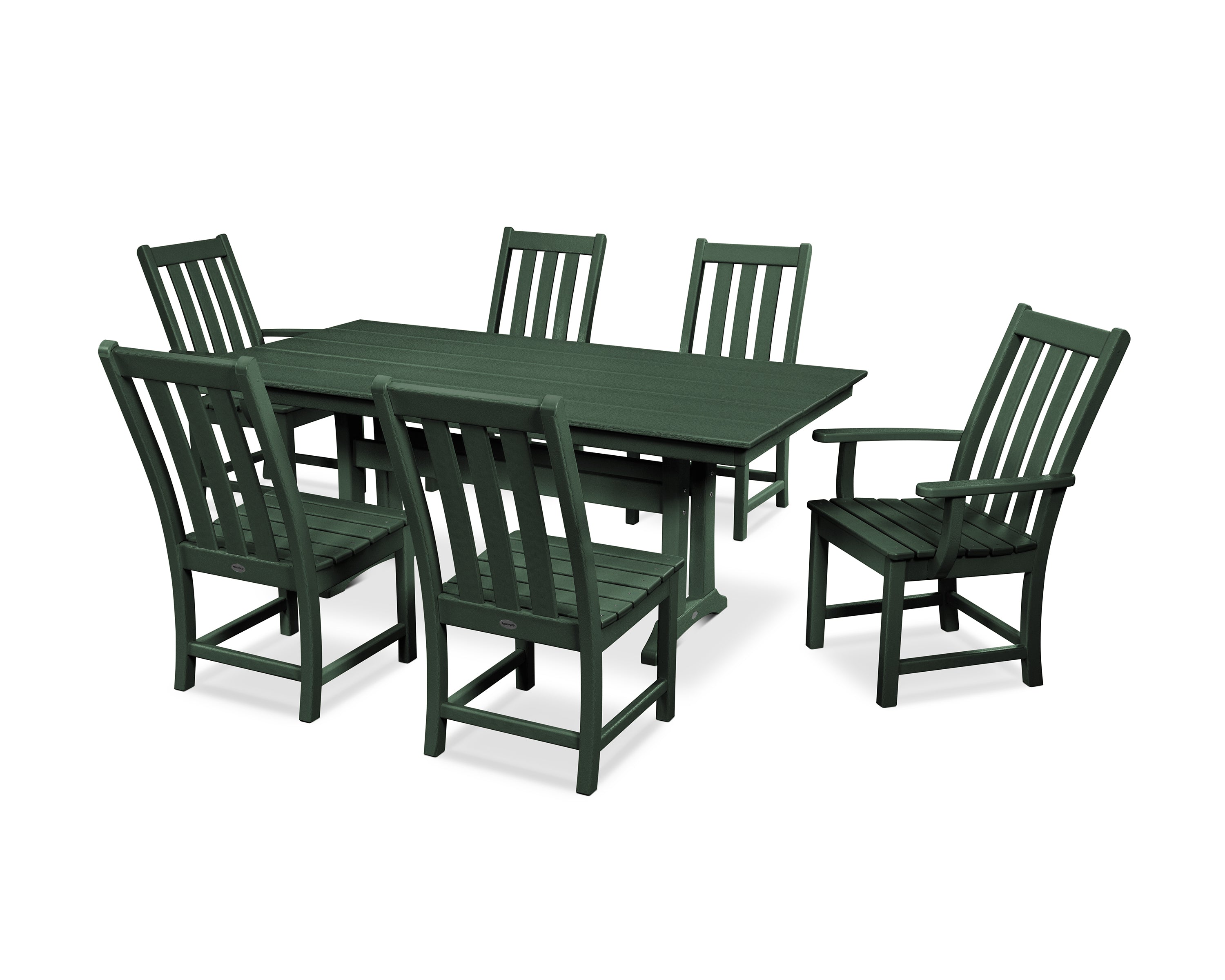 POLYWOOD Vineyard 7-Piece Farmhouse Dining Set with Trestle Legs in Green