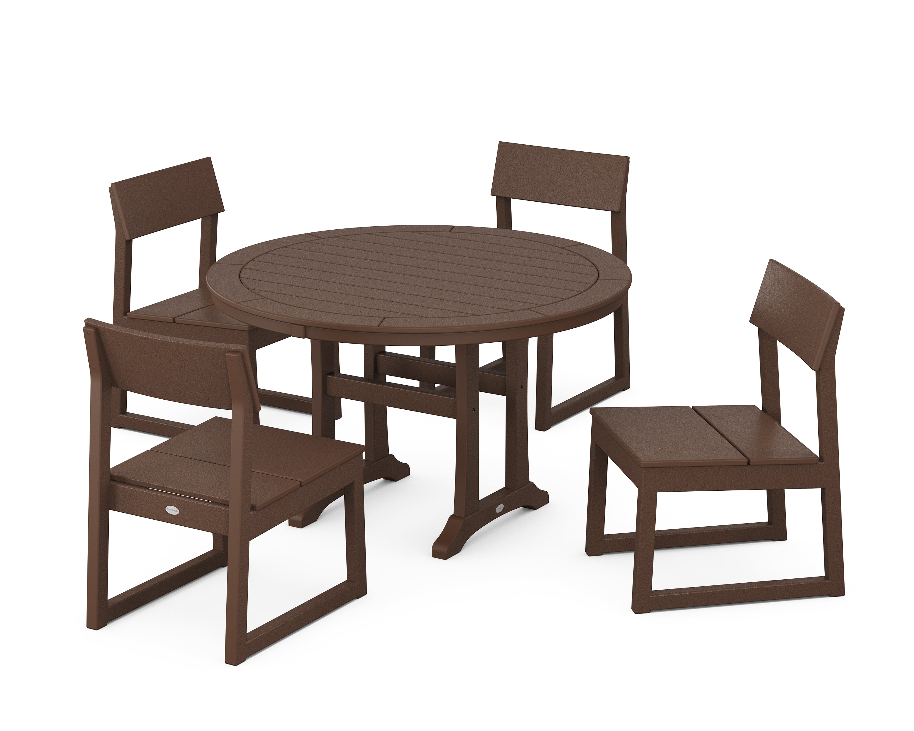 POLYWOOD® EDGE Side Chair 5-Piece Round Dining Set With Trestle Legs in Mahogany