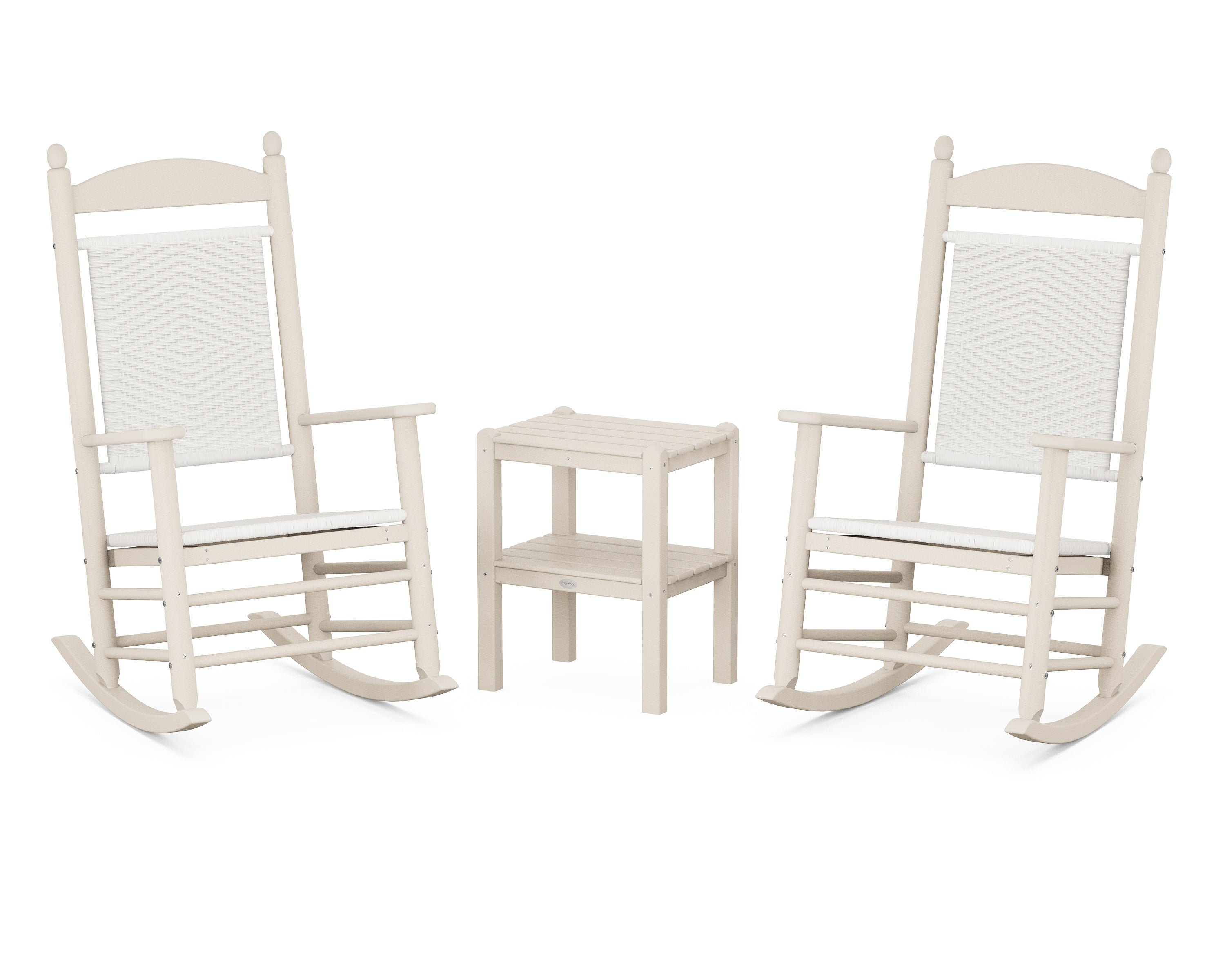 POLYWOOD Jefferson 3-Piece Woven Rocker Set in Sand / White Loom