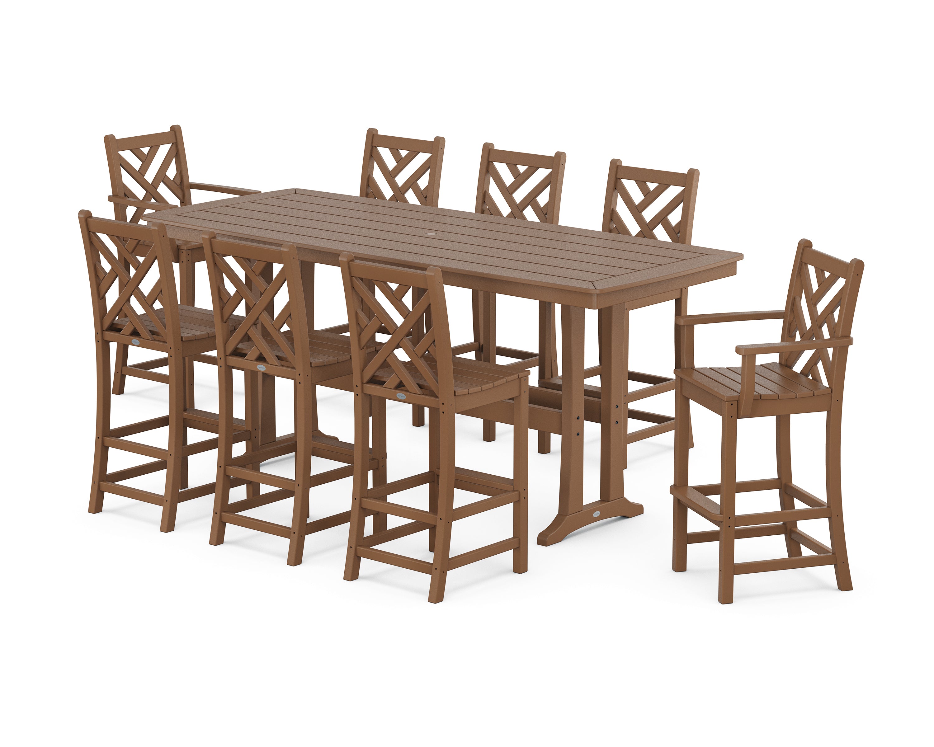 POLYWOOD Chippendale 9-Piece Bar Set with Trestle Legs in Teak