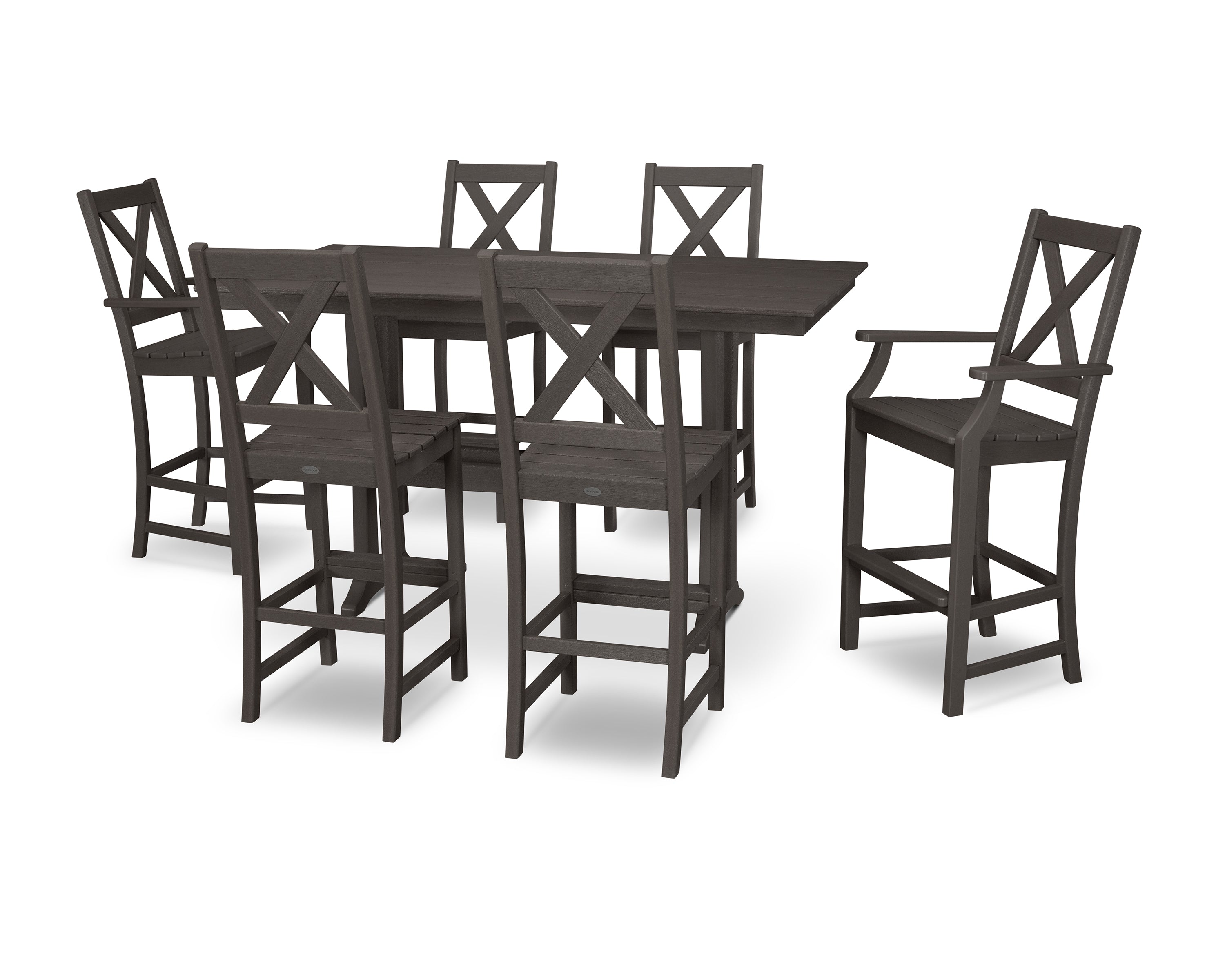 POLYWOOD® Braxton 7-Piece Farmhouse Trestle Bar Set in Vintage Coffee