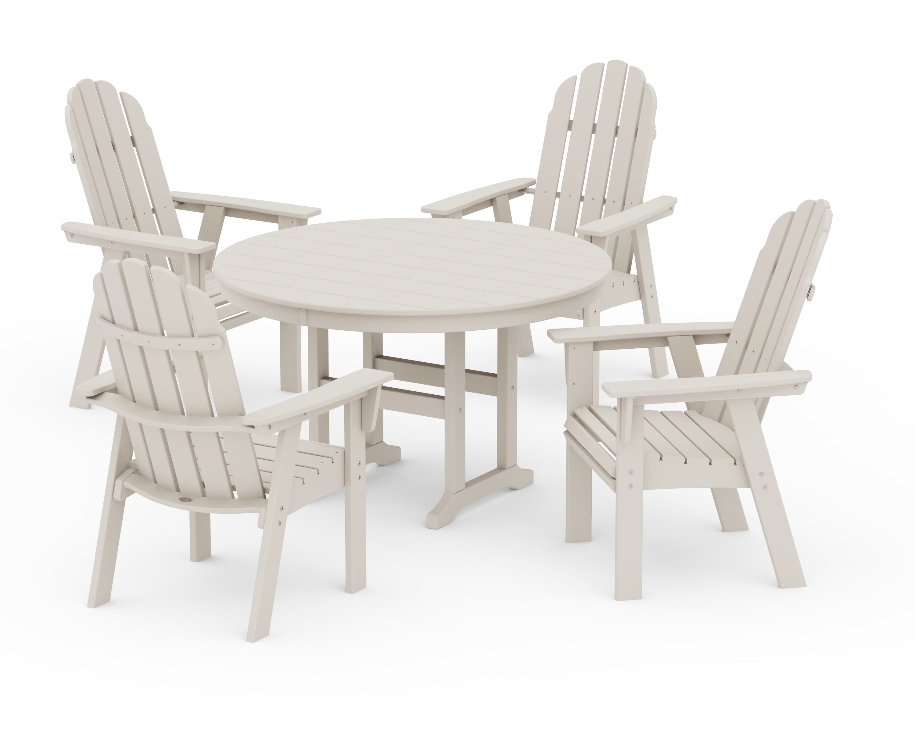 POLYWOOD Vineyard Curveback Adirondack 5-Piece Round Farmhouse Dining Set in Sand
