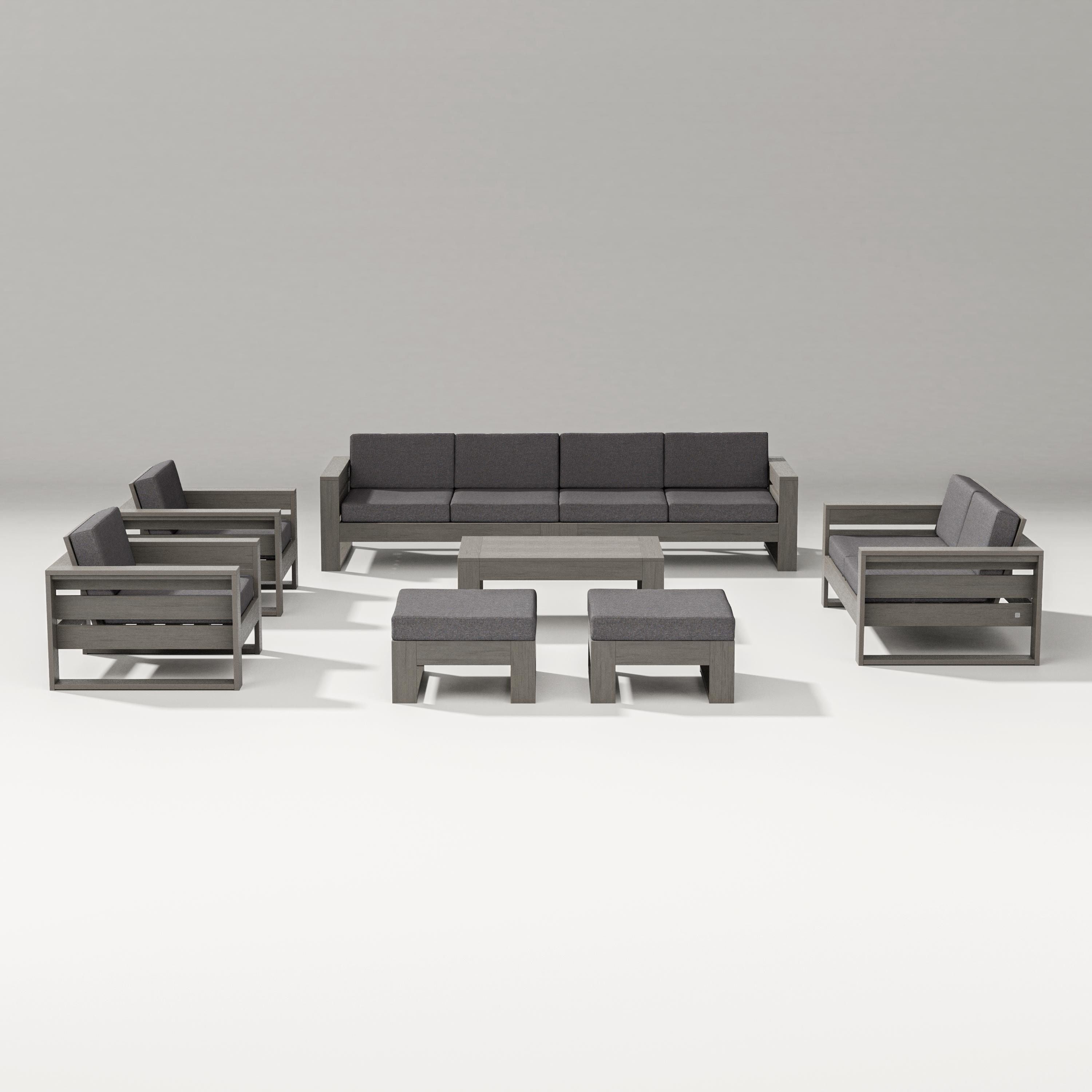 PW Designer Series Latitude 8-Piece Lounge Sofa Set in Driftwood / Ash Charcoal