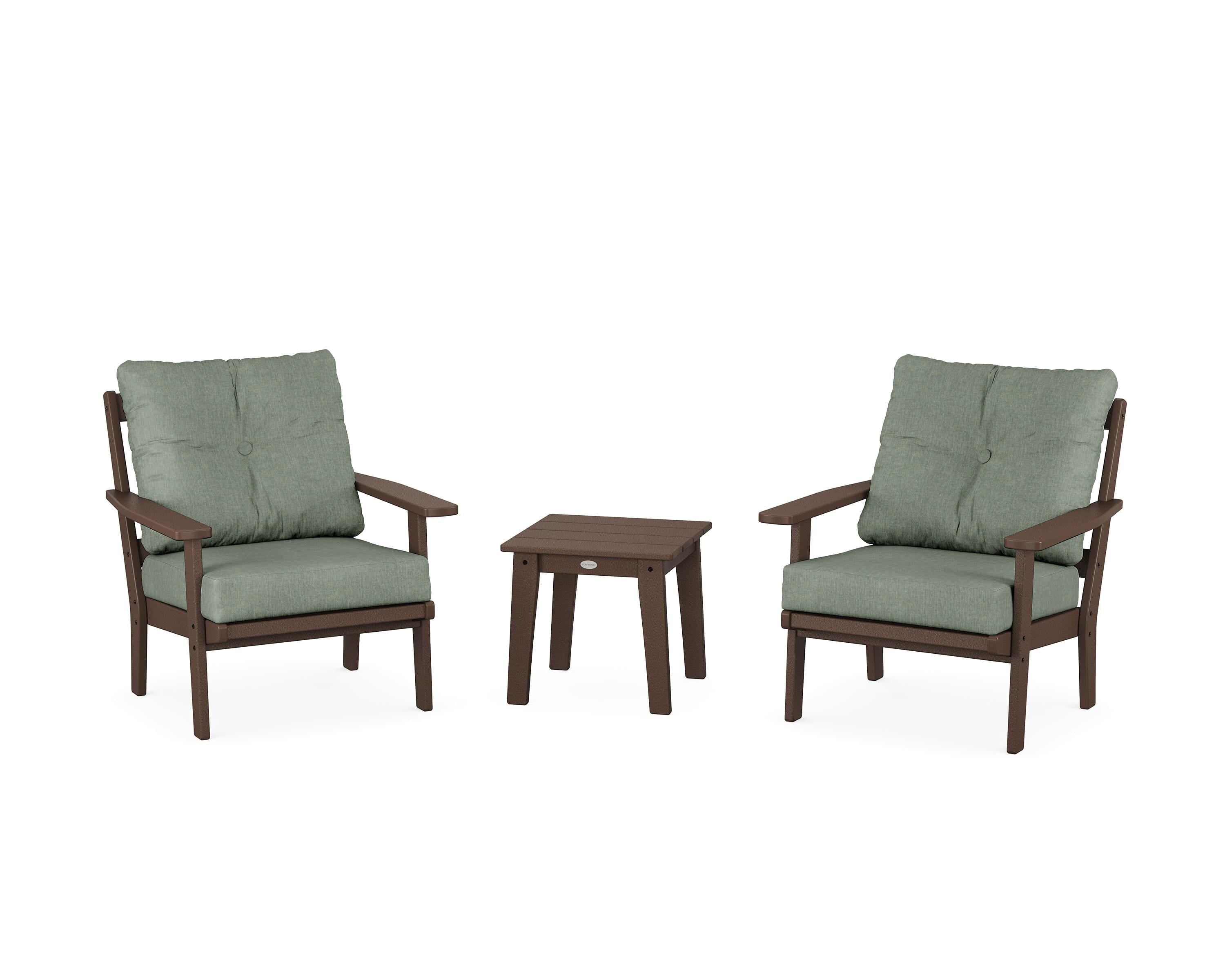 POLYWOOD Oxford 3-Piece Deep Seating Set in Mahogany / Cast Sage